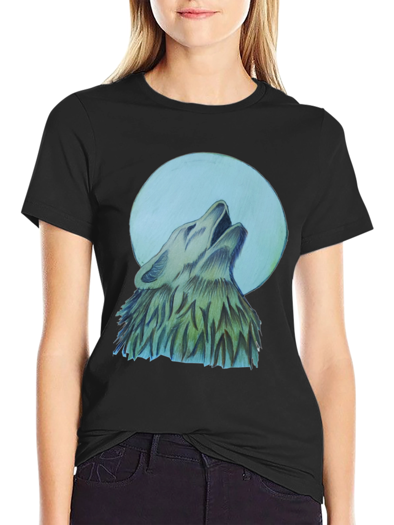 Black Wolf Howling at Moon Graphic T-Shirt view 2