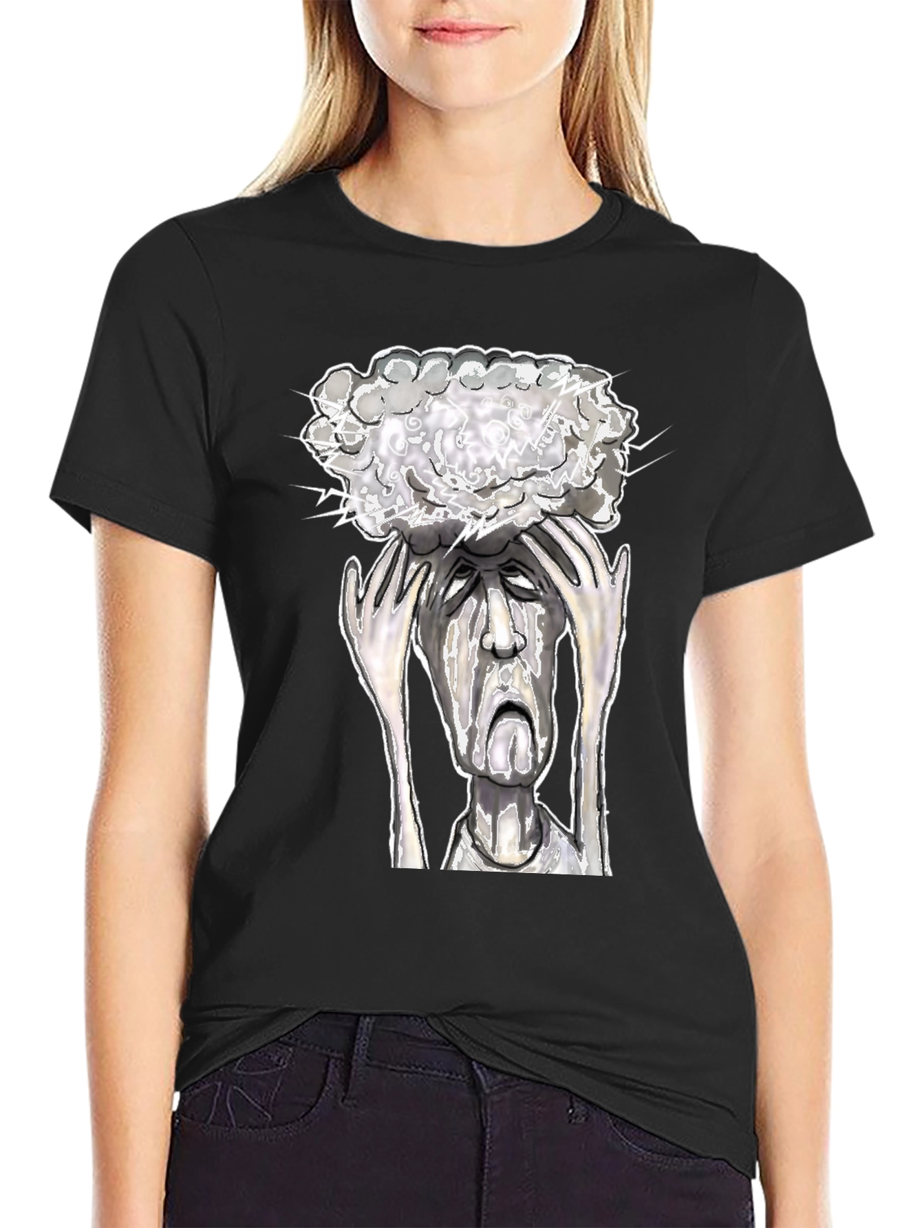 Black Mind Storm Tee: Overwhelmed Graphic T-Shirt view 2