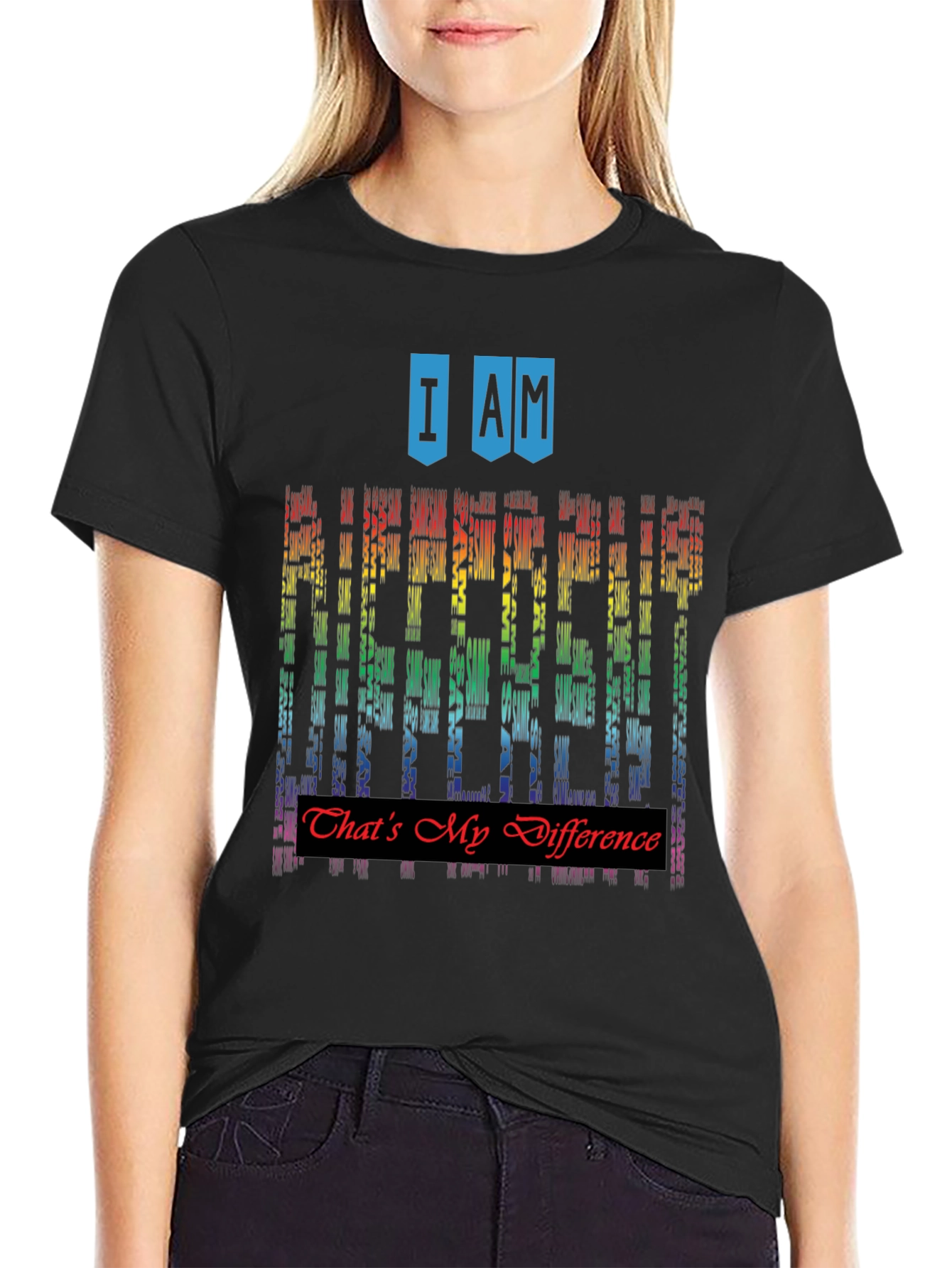 Black I Am Different Rainbow Graphic T-Shirt view 2