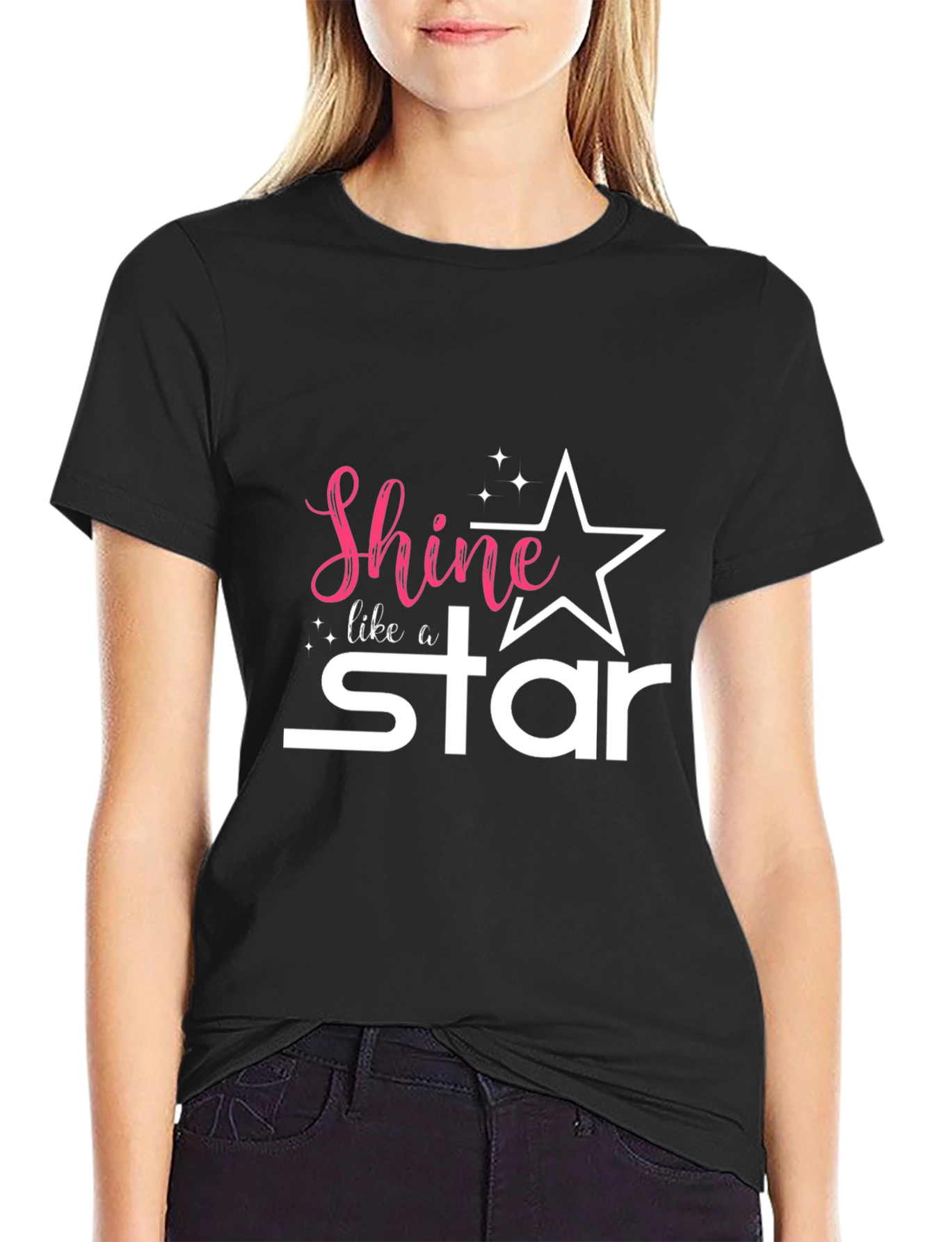 Black Shine Like a Star Graphic Tee - Black Unisex T-Shirt view 2