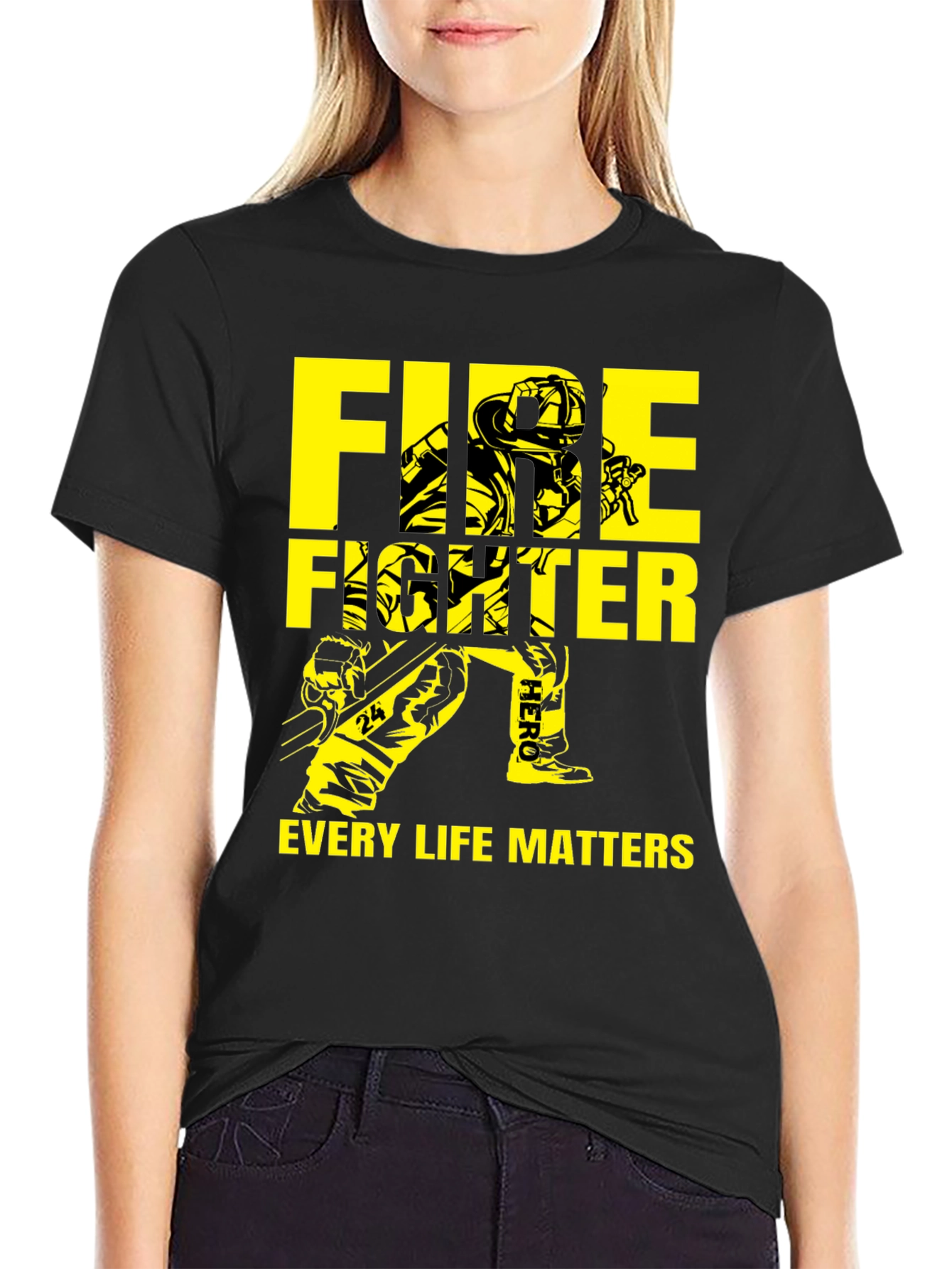 Black Firefighter Every Life Matters Graphic T-Shirt view 2