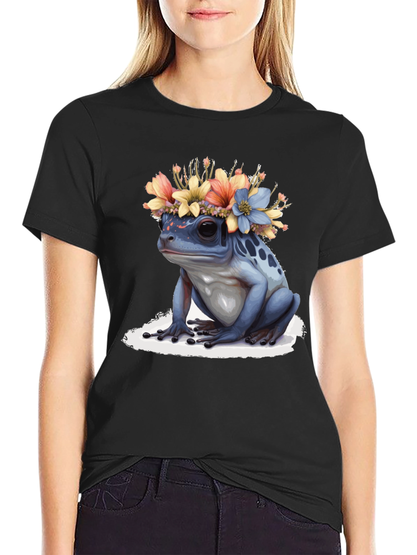 Black Frog with Flower Crown T-Shirt view 2