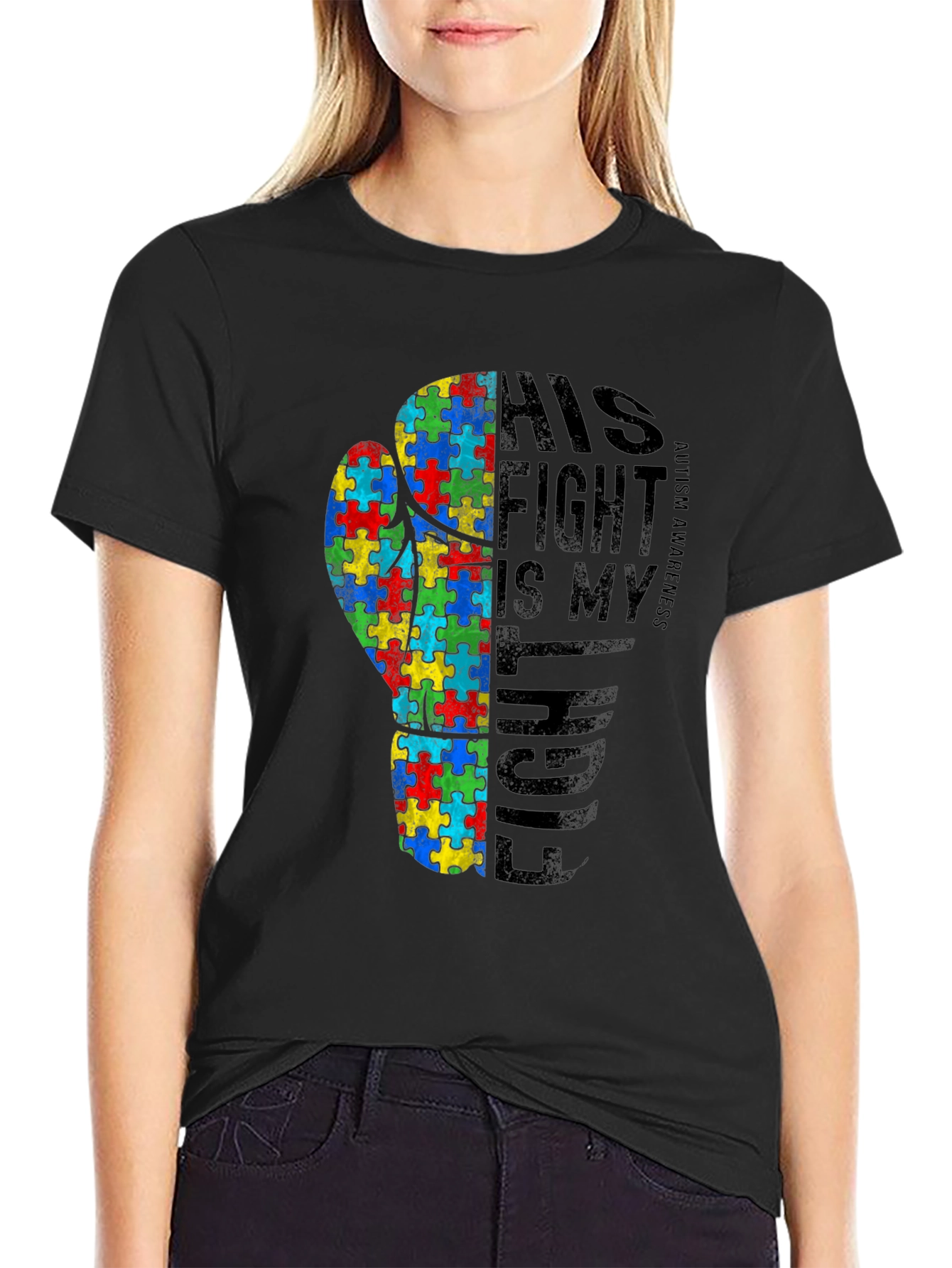 Black Autism Awareness Fight T-Shirt view 2