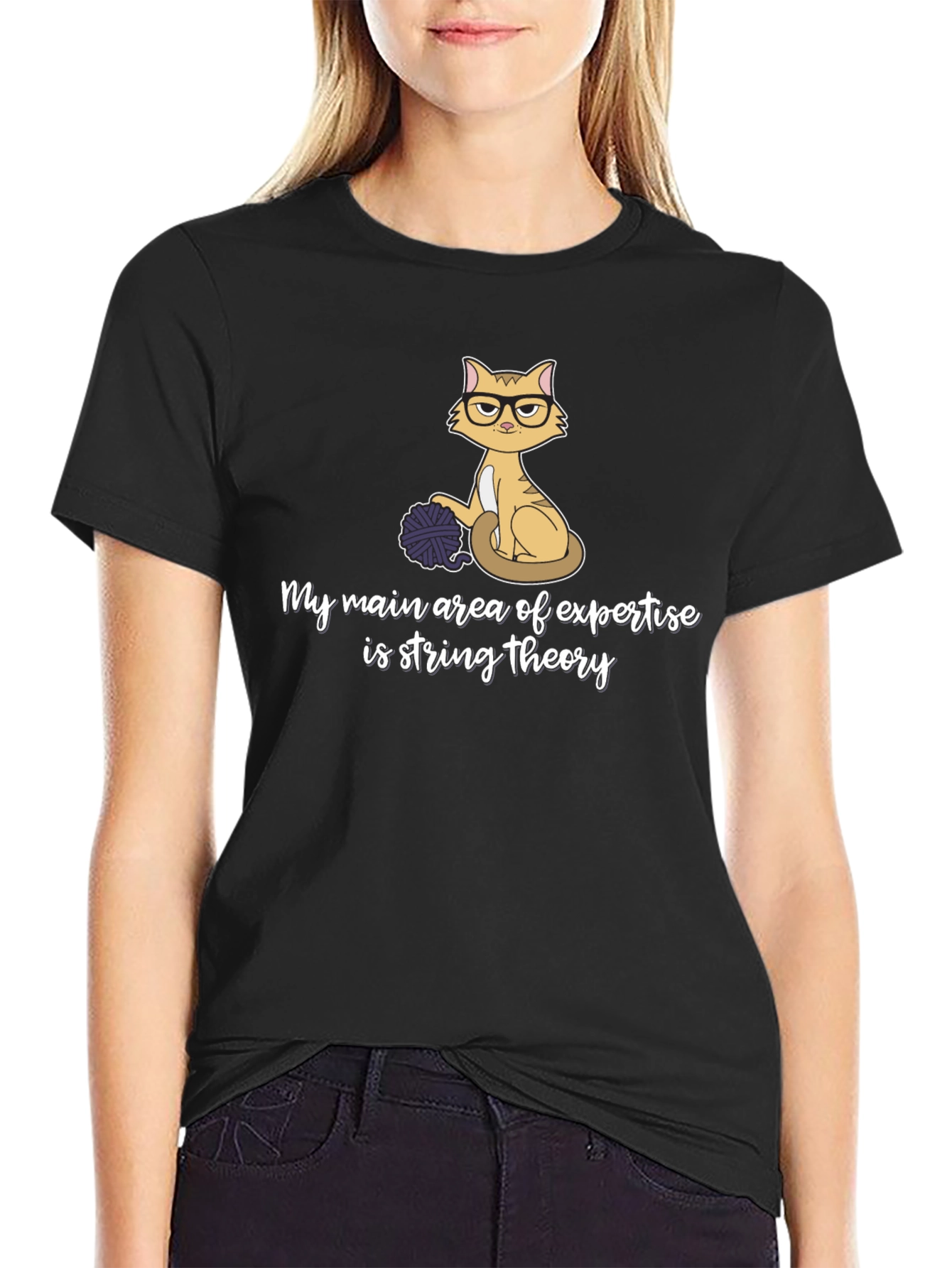 Black String Theory Cat T-Shirt view 2