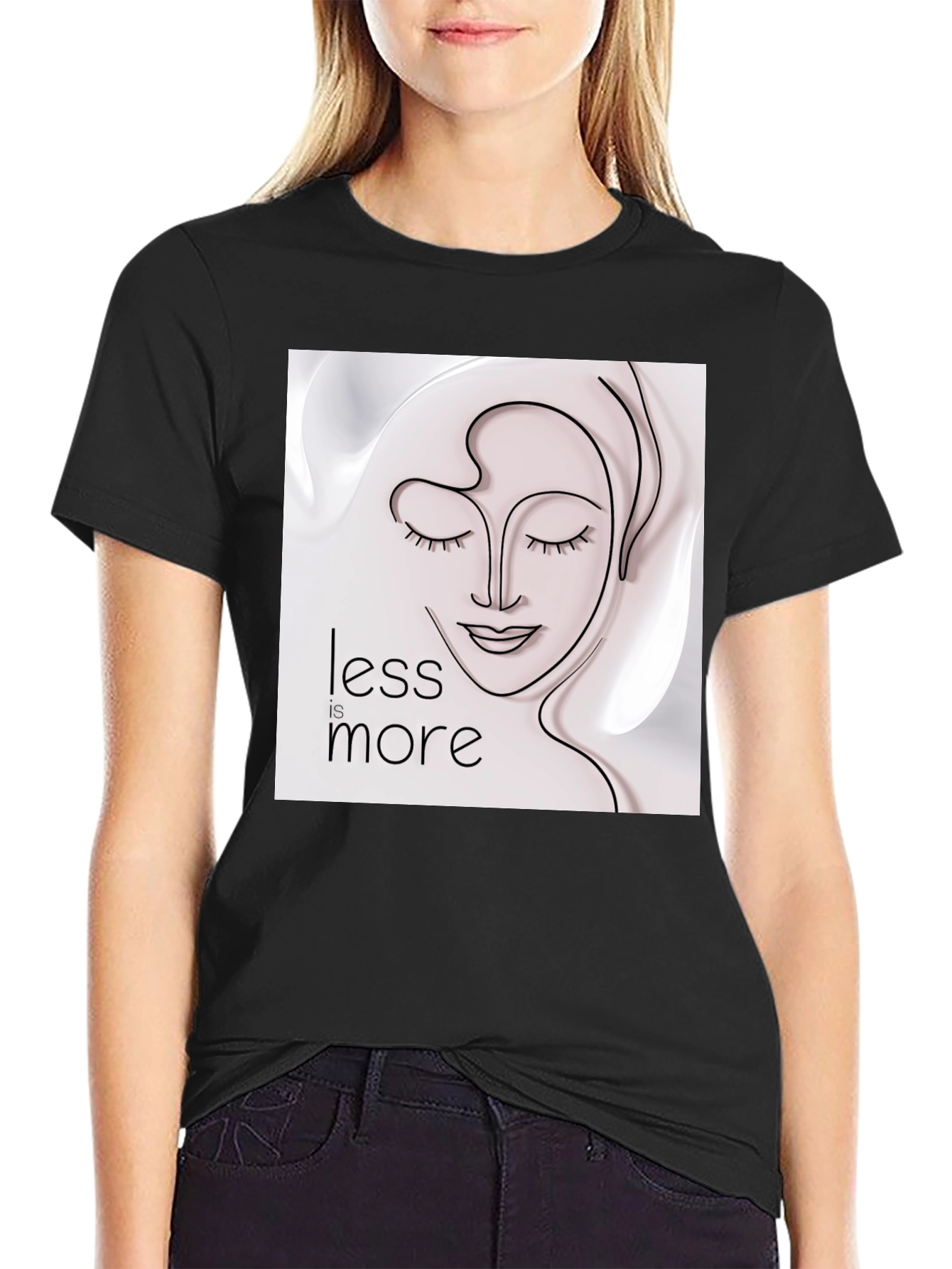 Black Minimalist Face Line Art T-Shirt - Less is More view 2