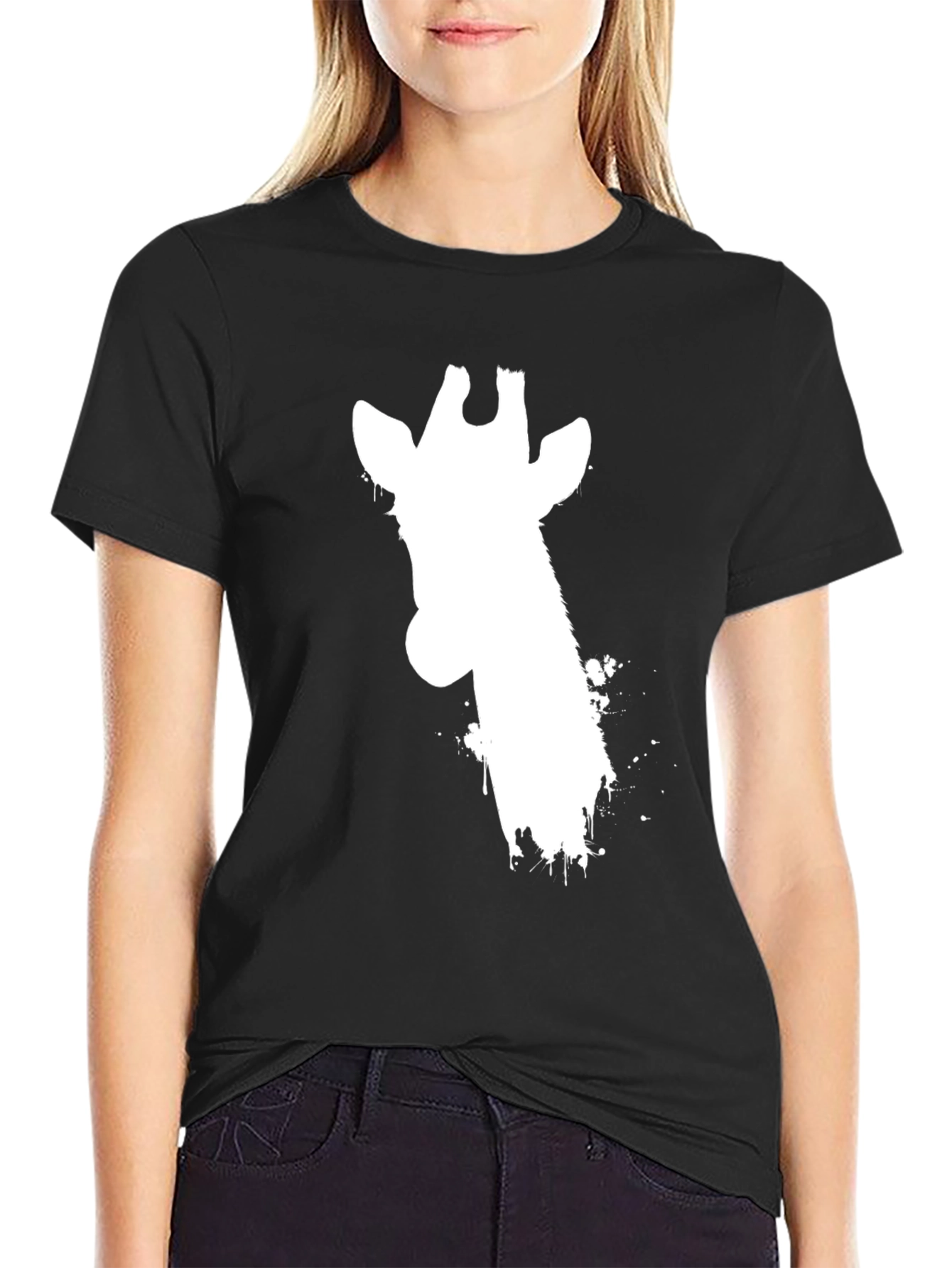 Black Giraffe Silhouette Graphic Tee - Black Cotton T-Shirt view 2