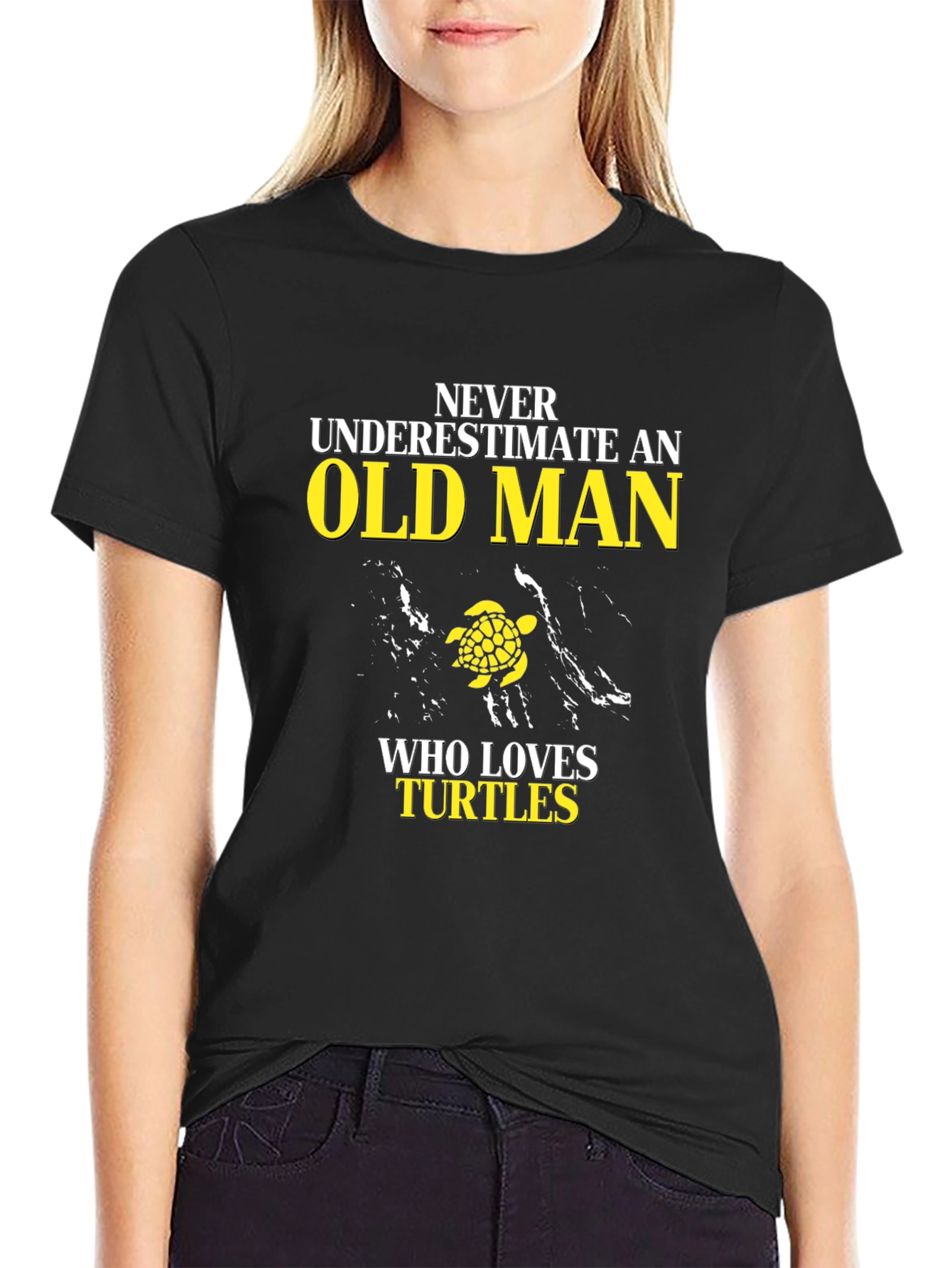 Black Never Underestimate an Old Man Turtle Lover T-Shirt view 2