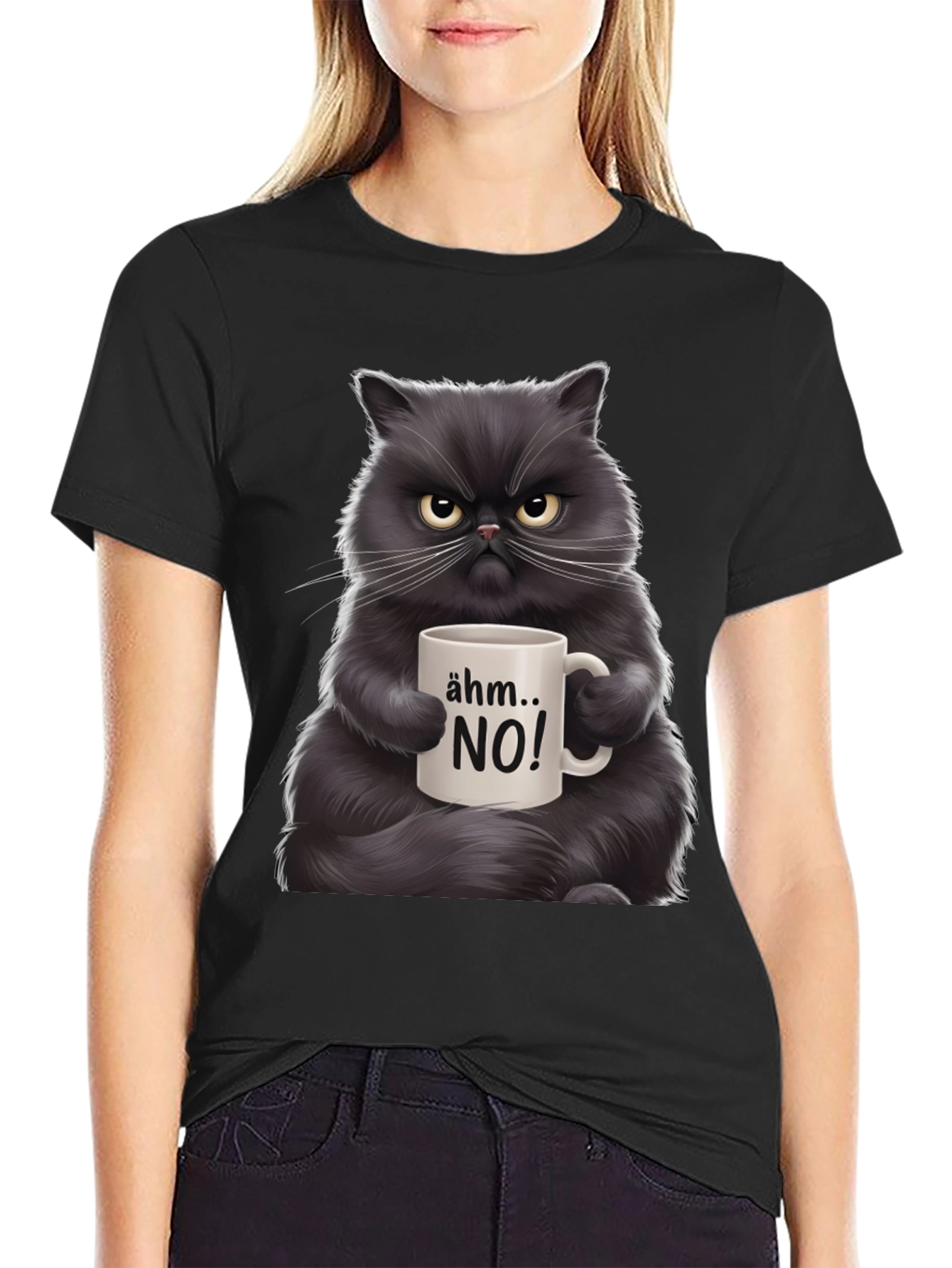 Black Grumpy Cat Coffee T-Shirt - "Ähm... NO!" view 2