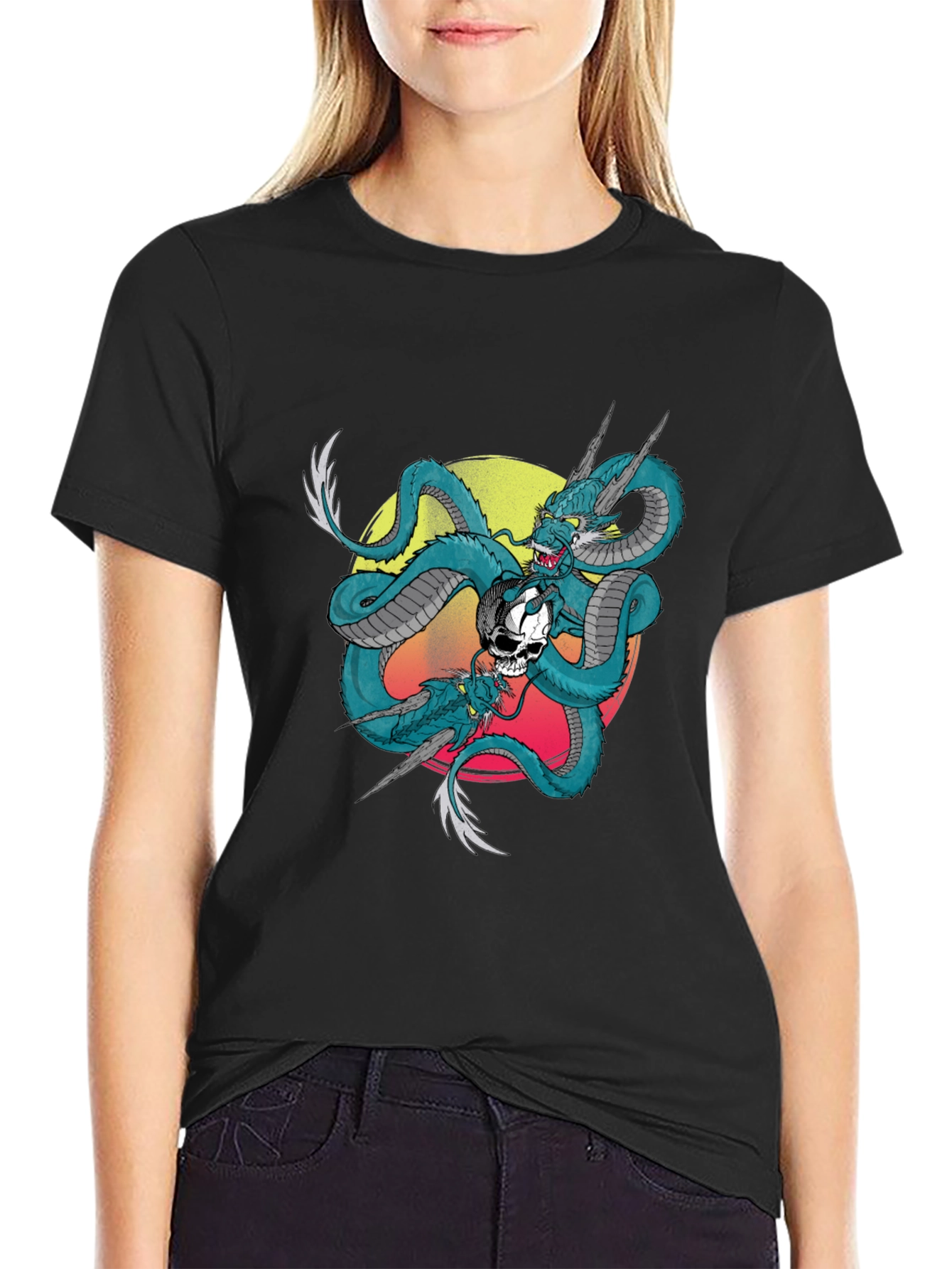 Black Dragon & Skull Graphic Tee - Unique Design view 2