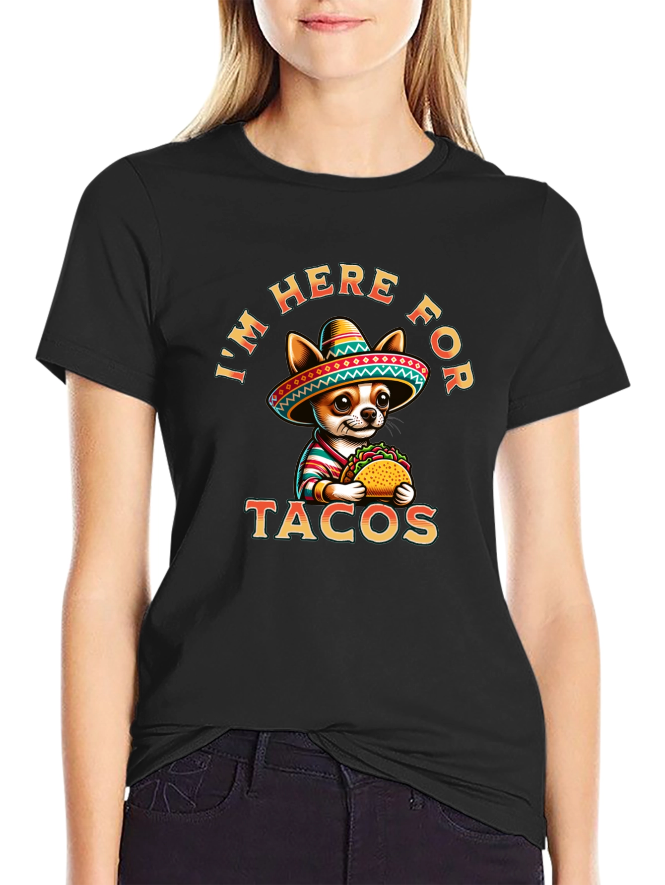 Black Tacos Chihuahua T-Shirt - I'm Here For Tacos Tee view 2
