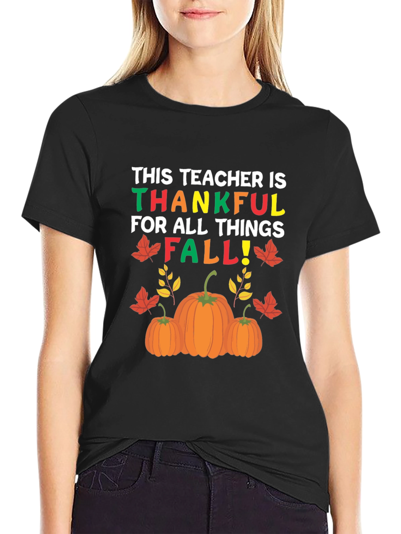 Black Teacher Thankful Fall T-Shirt, Autumn Graphic Tee view 2