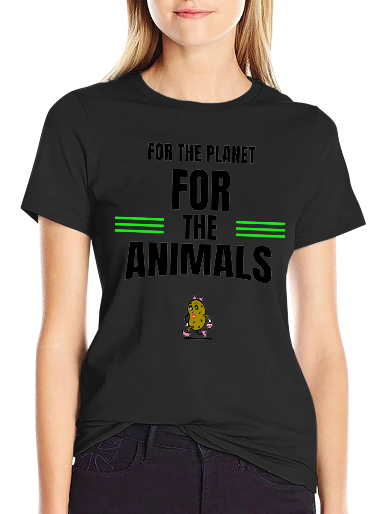 Black Vegan T-Shirt - For the Animals view 2