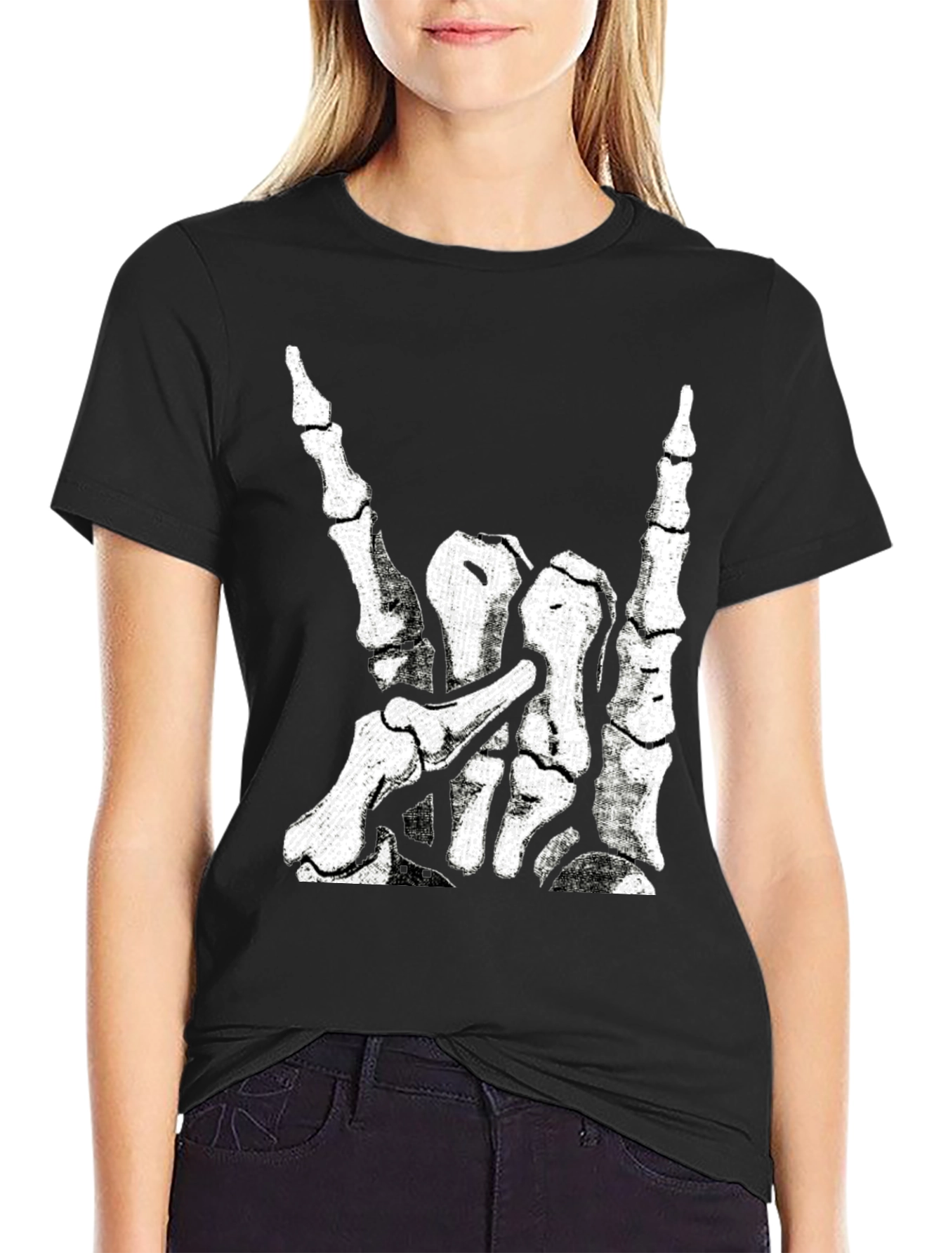 Black Rock On Skeleton Hand Graphic Tee view 2