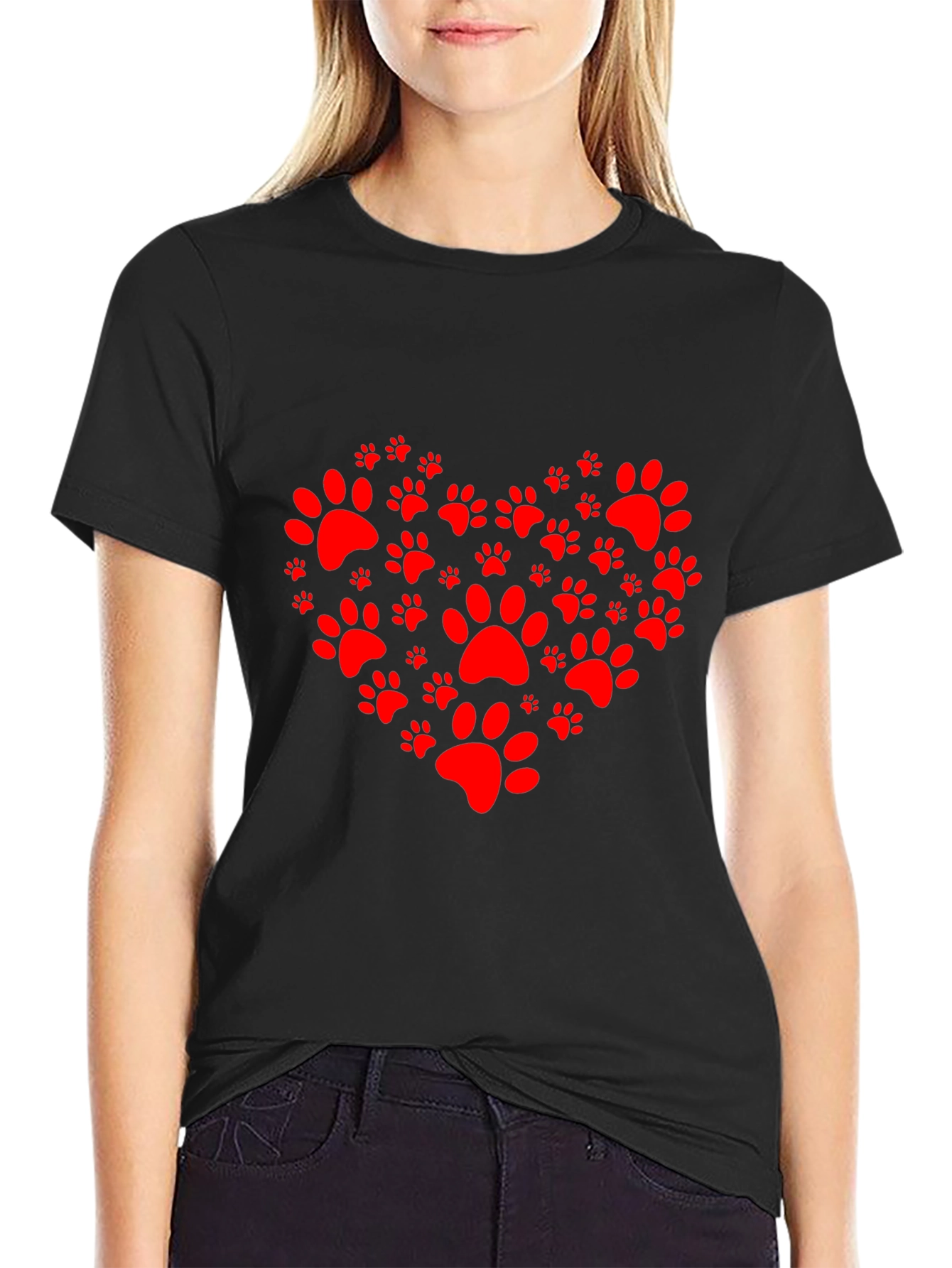 Black Heart Paw Print Tee - Pet Lover T-Shirt view 2