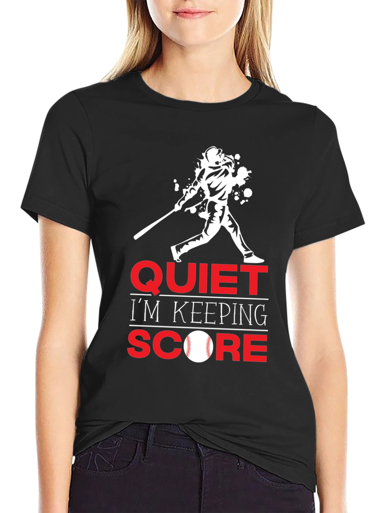 Black Quiet I'm Keeping Score Baseball T-Shirt view 2