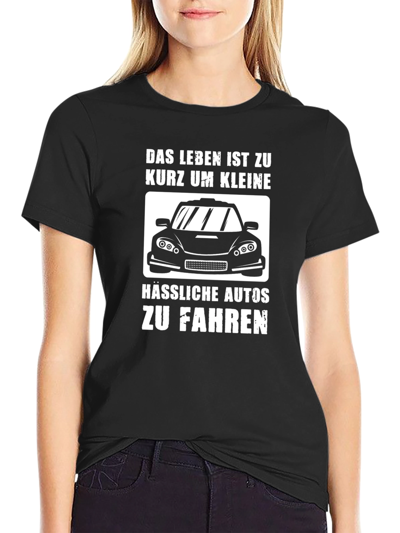 Black Das Leben Ist Zu Kurz T-Shirt view 2