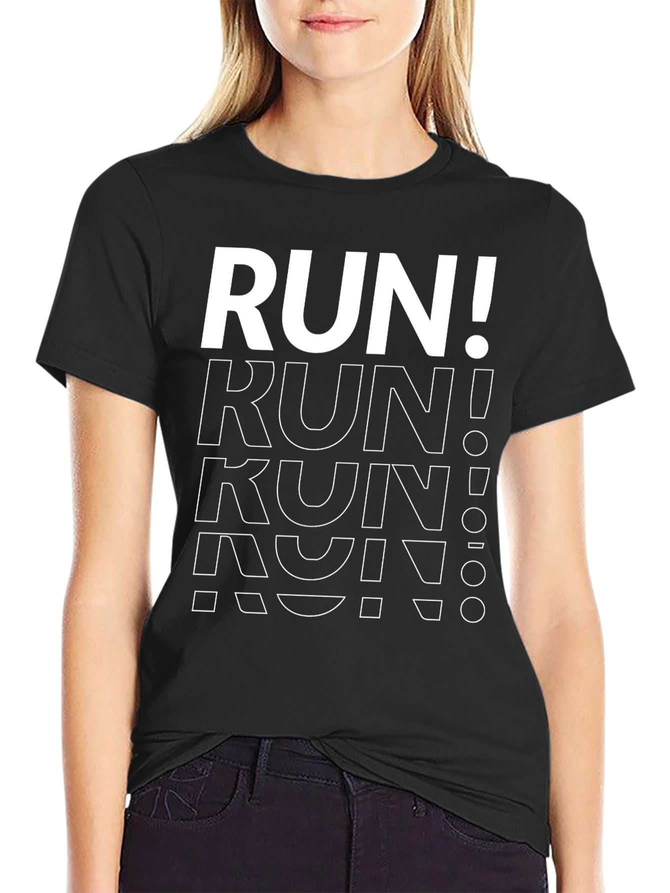 Black Men's Black RUN! Graphic Print T-Shirt view 2