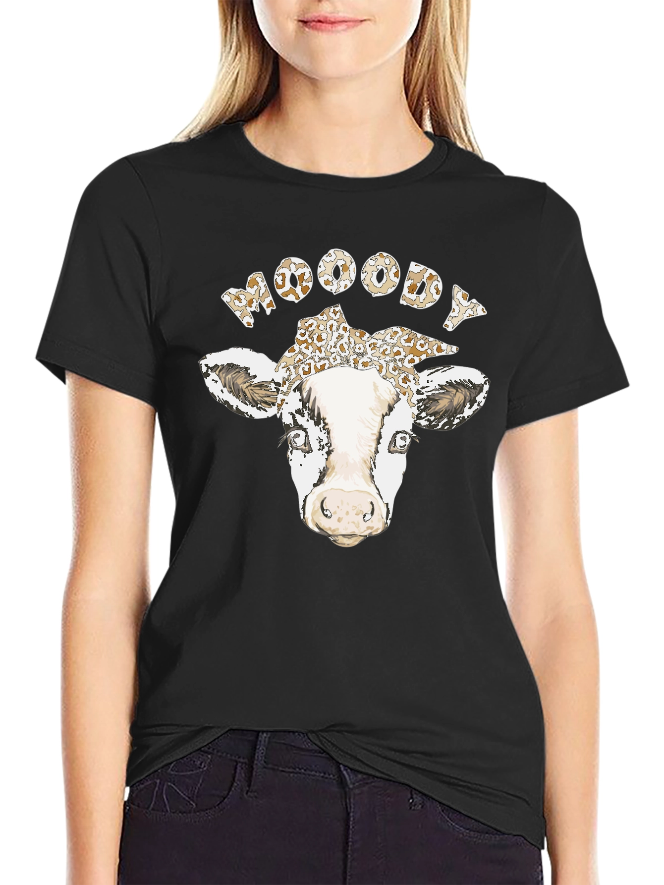 Black Moody Cow Graphic T-Shirt - Unisex Cotton Tee view 2
