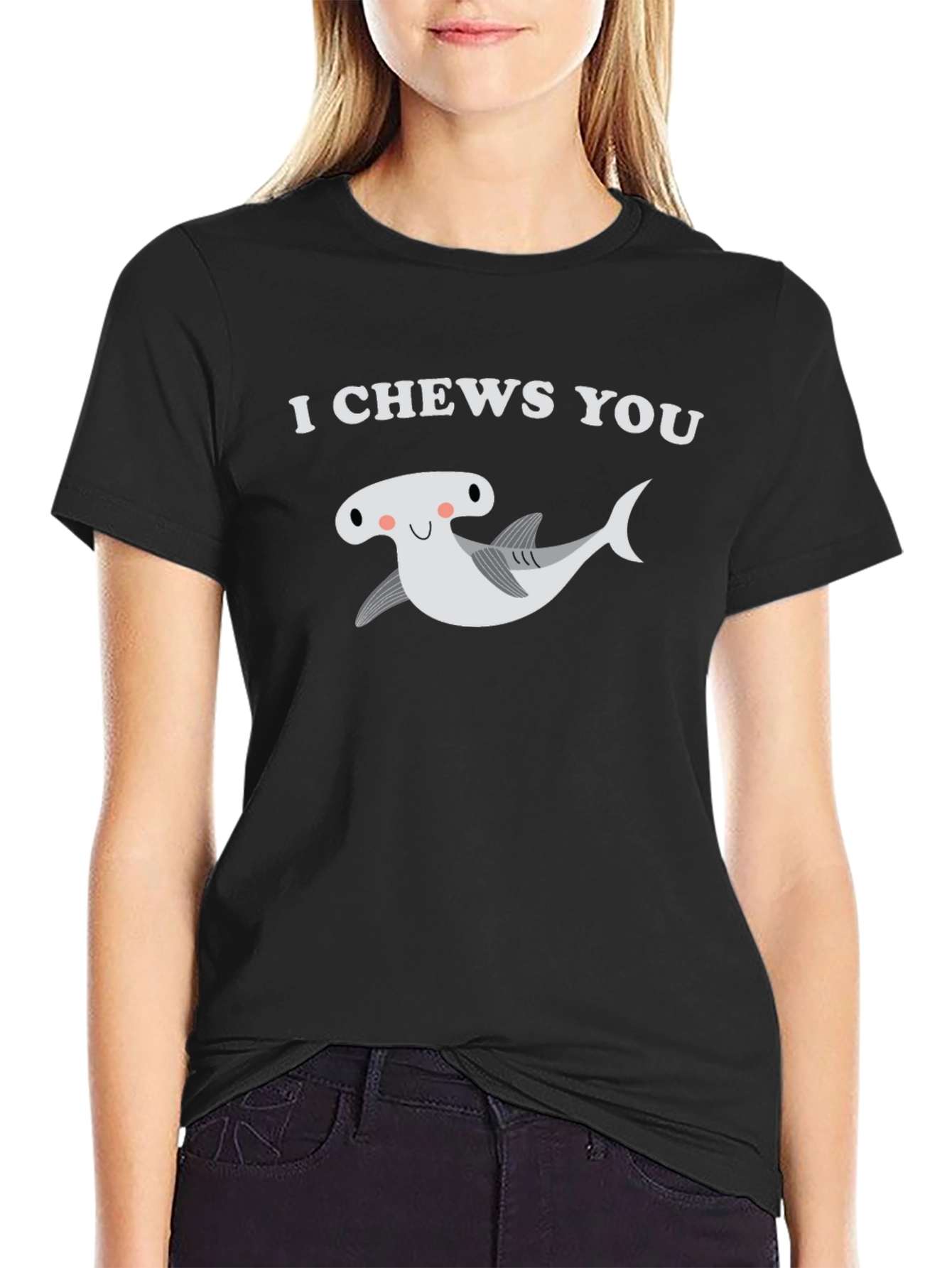 Black I Chews You Hammerhead Shark T-Shirt view 2