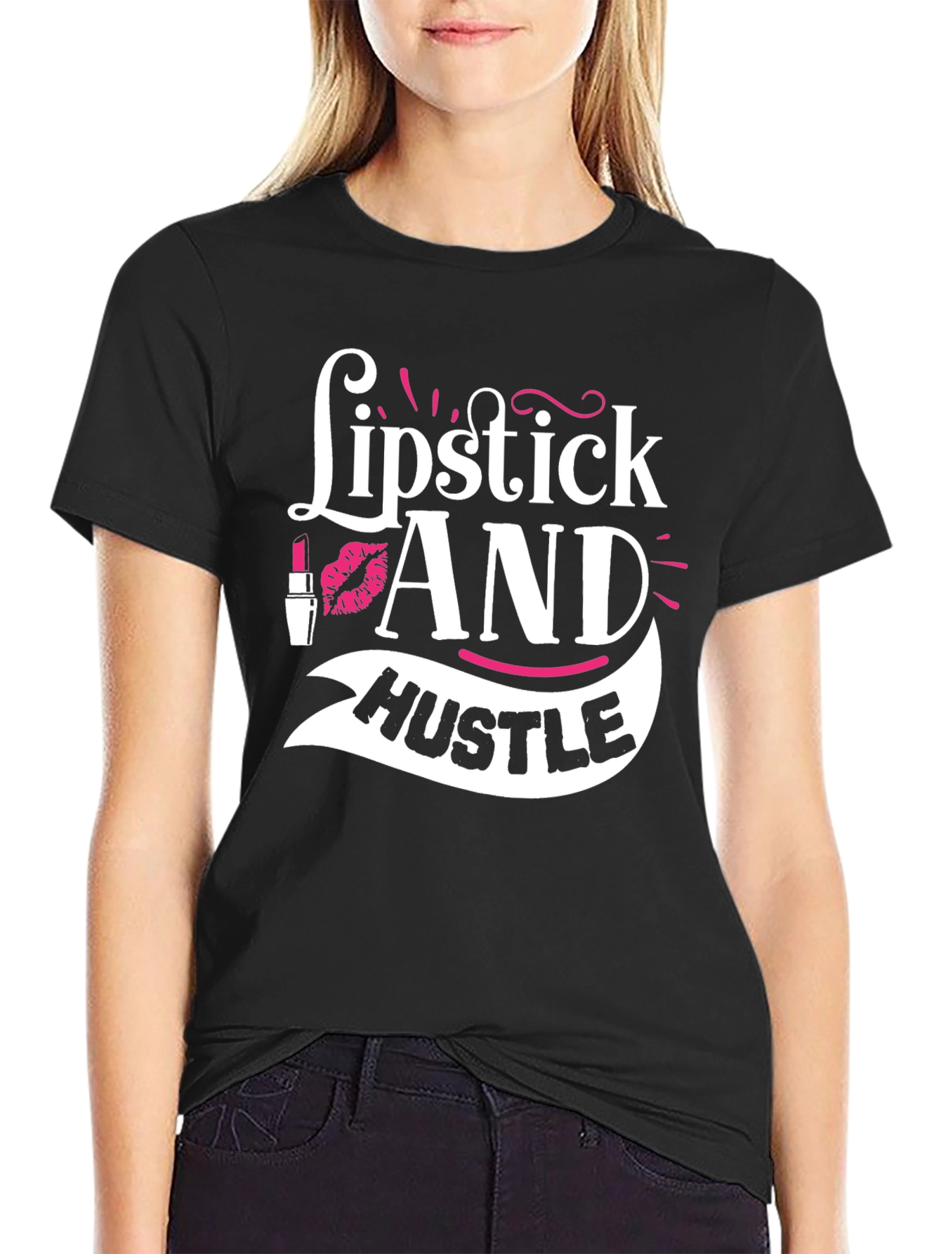 Black Lipstick and Hustle Graphic T-Shirt view 2
