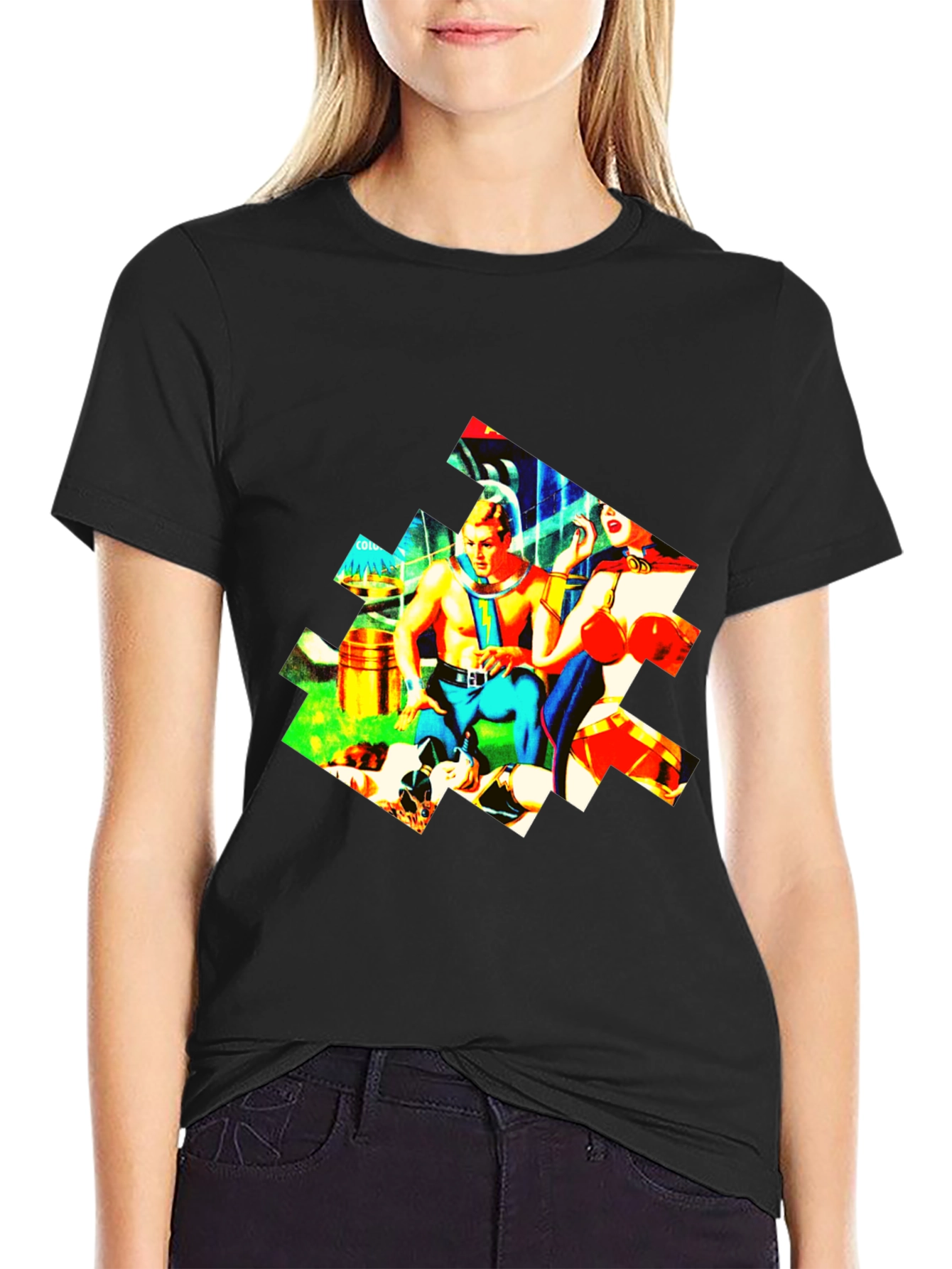 Black Retro Sci-Fi T-Shirt - Colorful Graphic Tee view 2