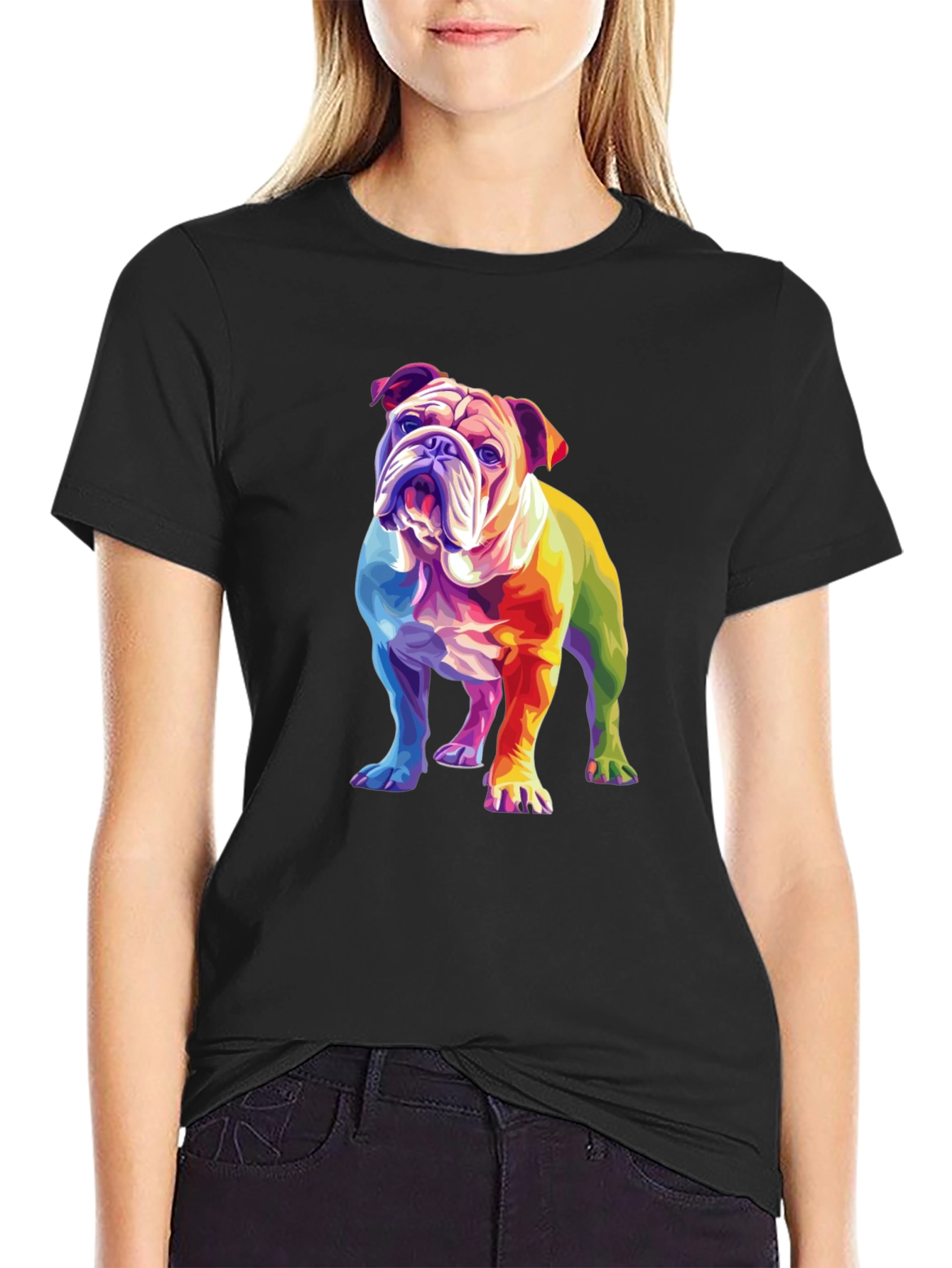 Black Rainbow Bulldog Graphic T-Shirt view 2