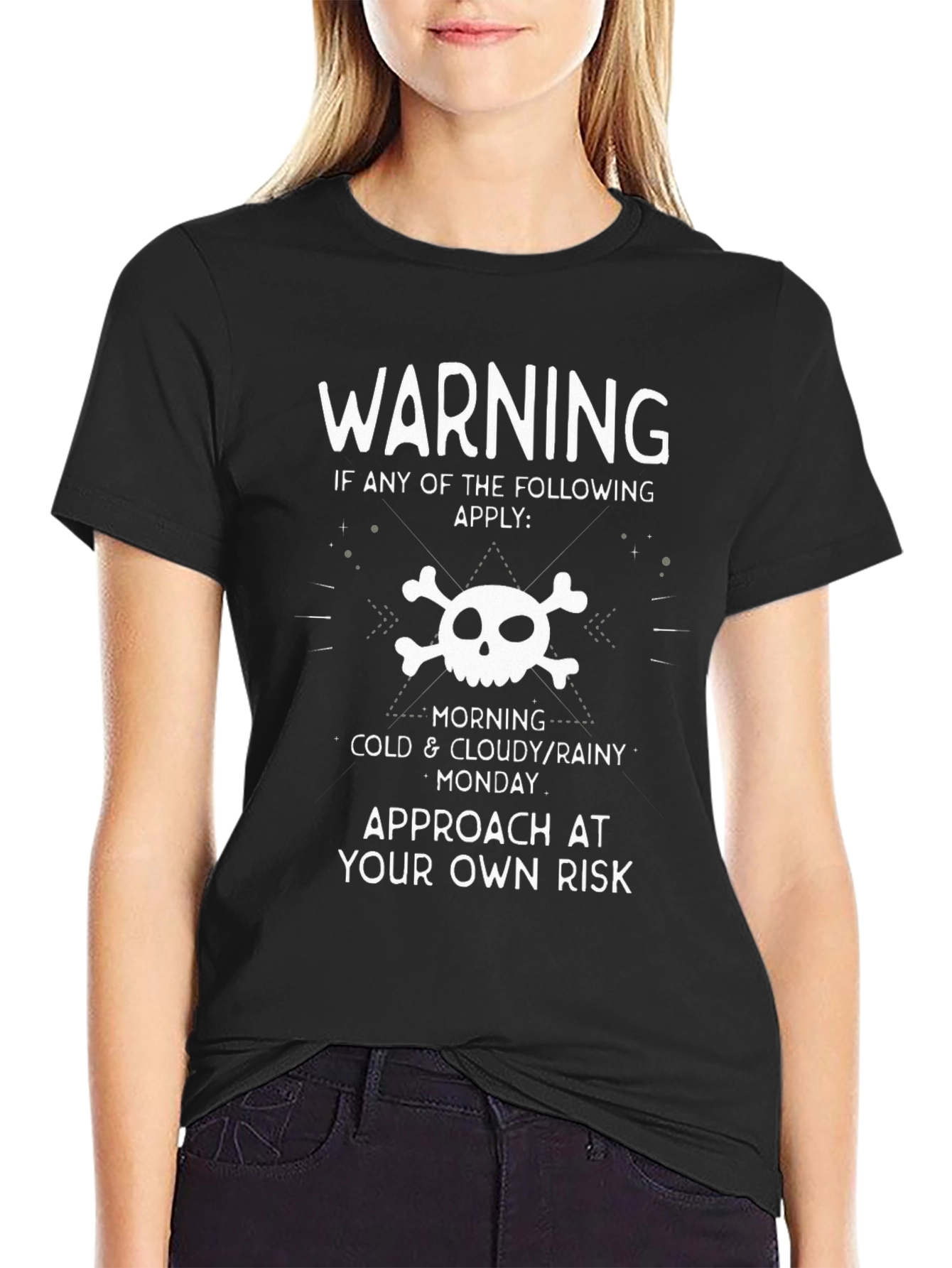 Black Warning Skull T-Shirt - Approach at Your Own Risk view 2