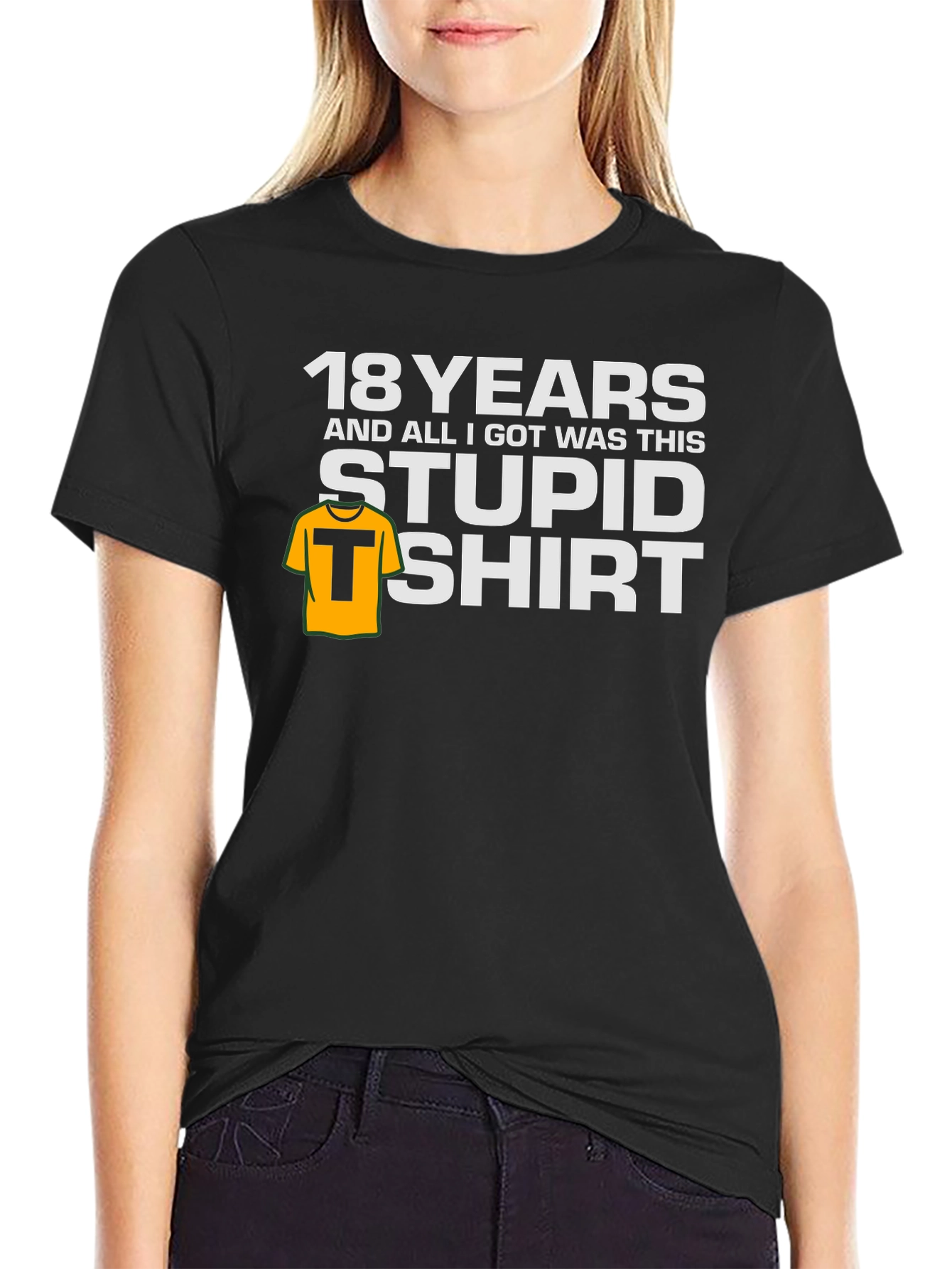 Black Funny 18 Years Stupid Shirt Black T-Shirt view 2