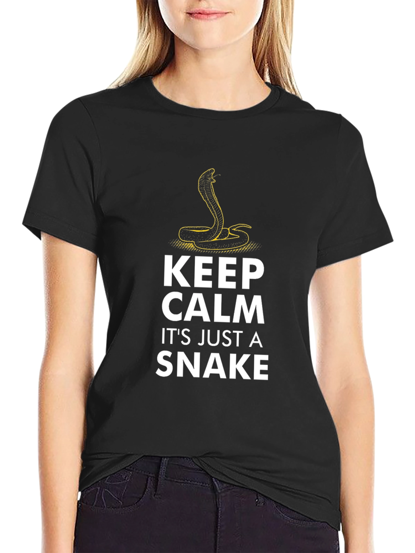 Black Keep Calm Snake T-Shirt - Funny Graphic Tee view 2