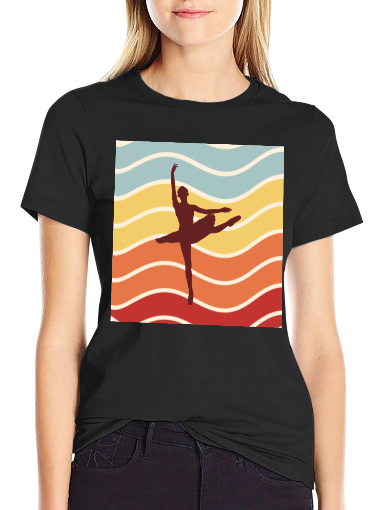 Black Ballet Retro Tee - Dancer Silhouette view 2