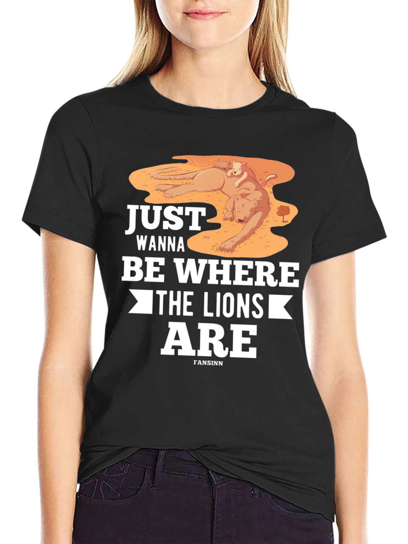 Black Just Wanna Be Where The Lions Are Graphic Tee view 2