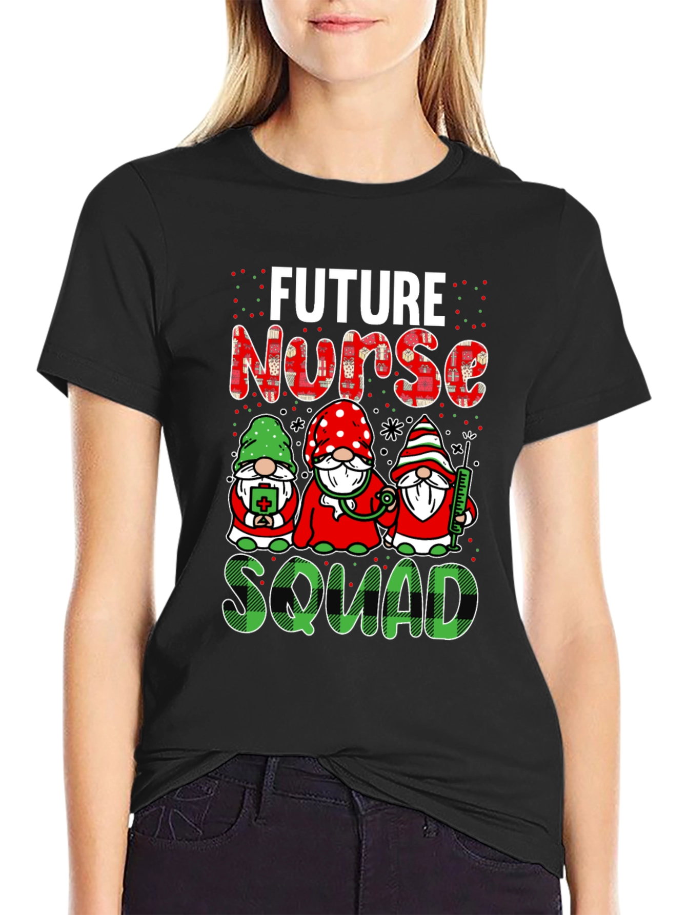 Black Future Nurse Squad T-Shirt Cute Gnomes Design view 2