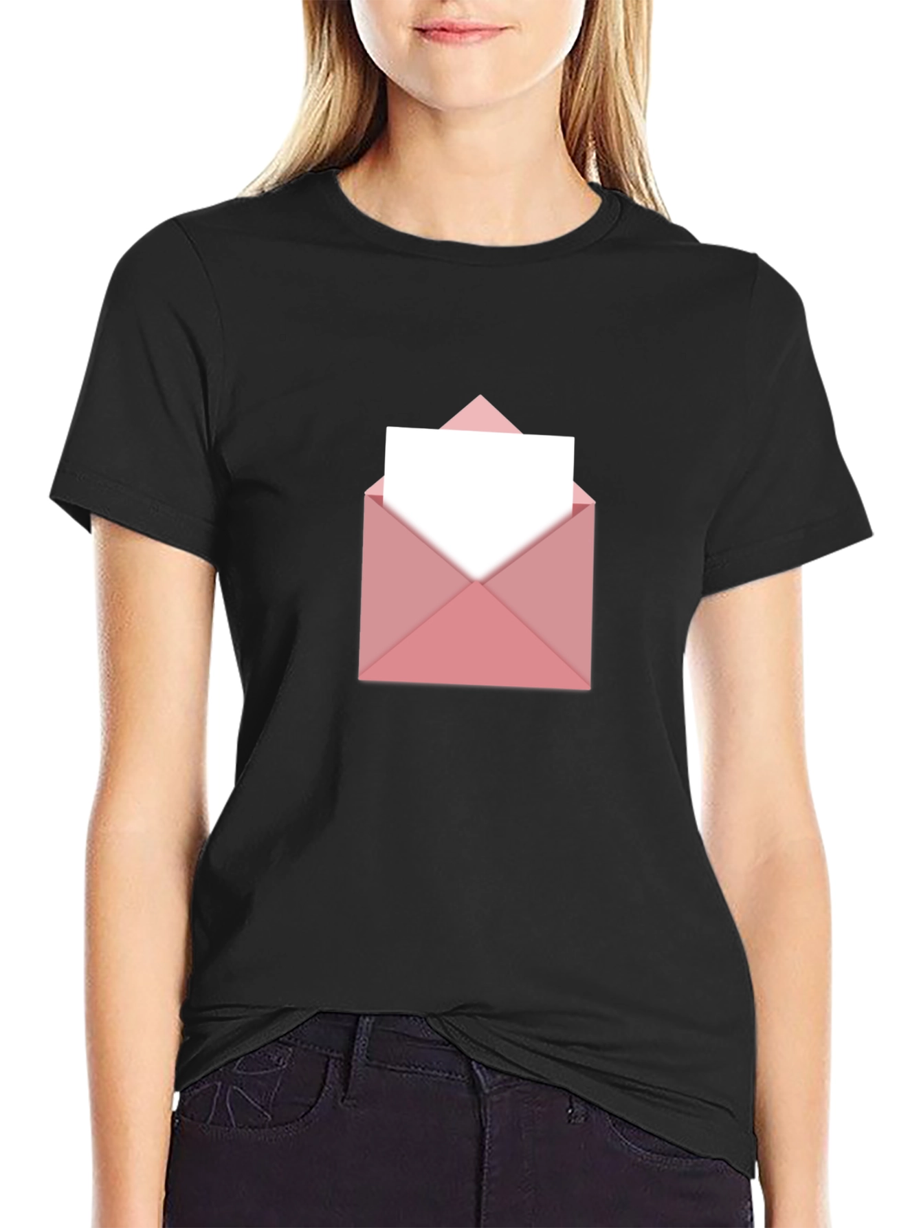 Black Pink Envelope Graphic T-Shirt - Trendy & Stylish view 2