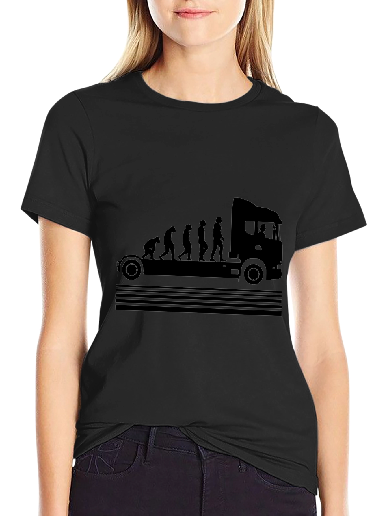 Black Truck Driver Evolution Black T-Shirt view 2