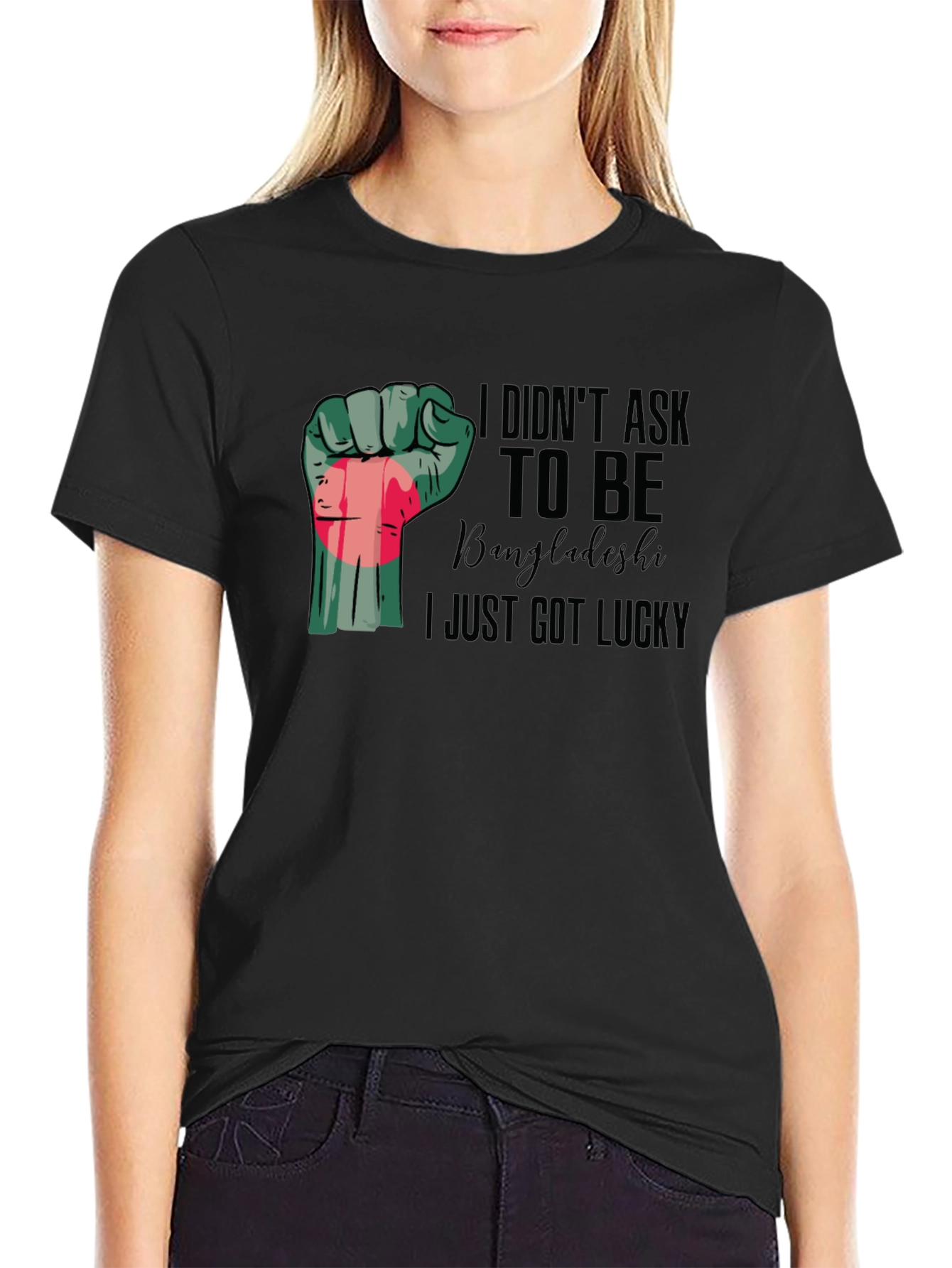 Black Lucky Bangladeshi Pride Fist T-Shirt view 2