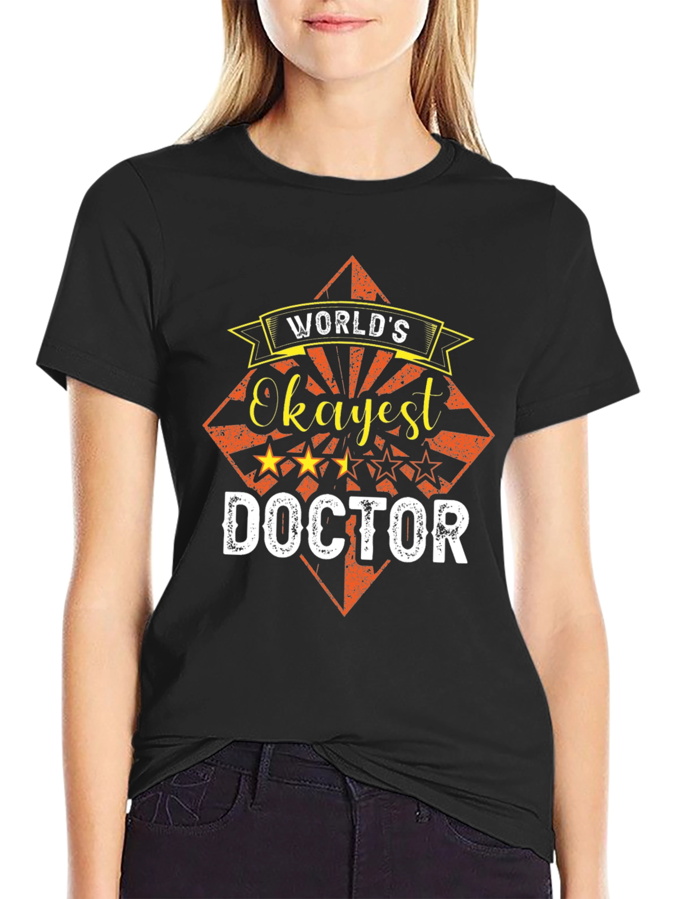 Black World's Okayest Doctor Funny T-Shirt view 2