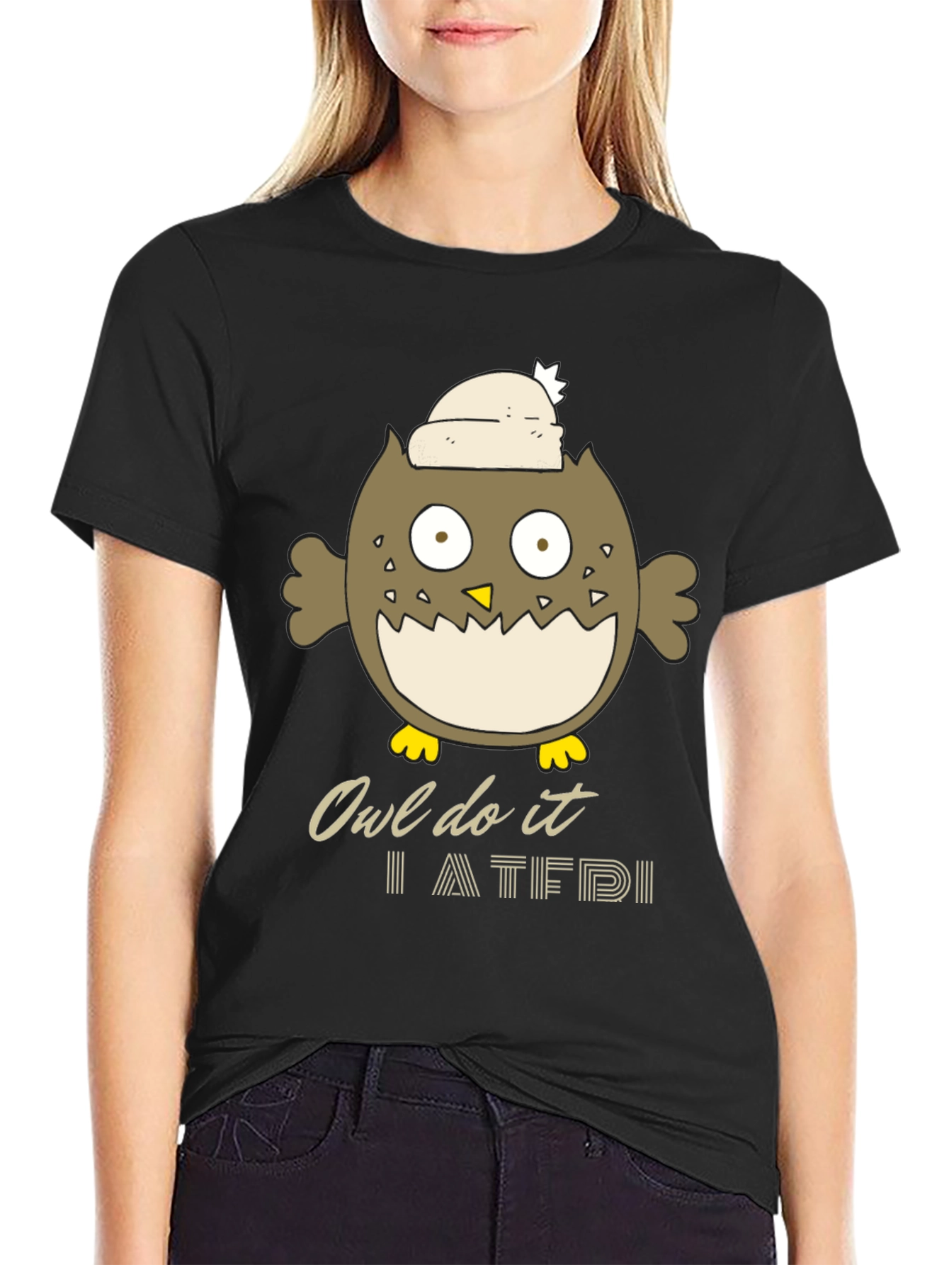 Black Owl Do It T-Shirt - Funny Cartoon Tee view 2
