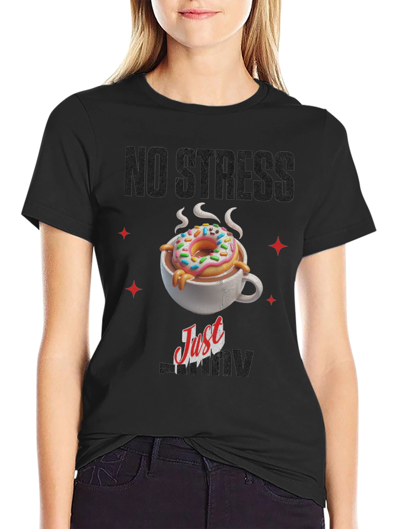 Black No Stress Just Donut T-Shirt view 2