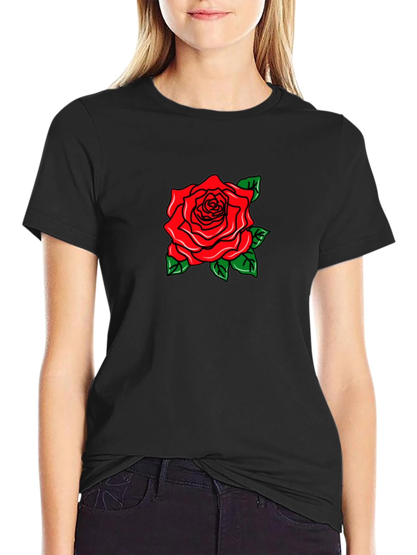 Black Black T-Shirt with Rose Graphic view 2