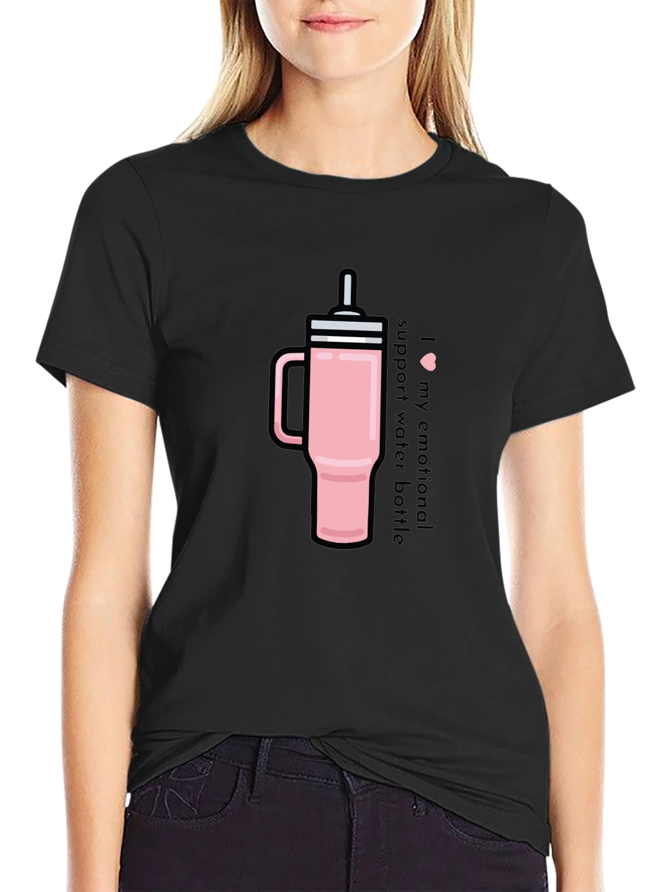 Black Emotional Support Water Bottle Tee - Black view 2