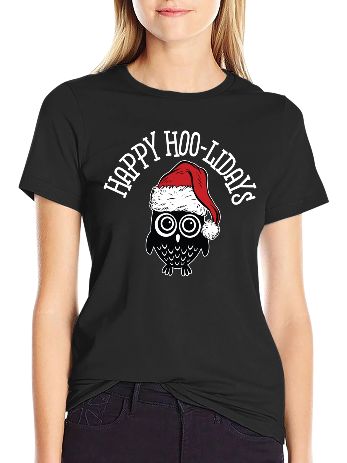 Black Happy Hoo-lidays Owl Graphic Tee view 2