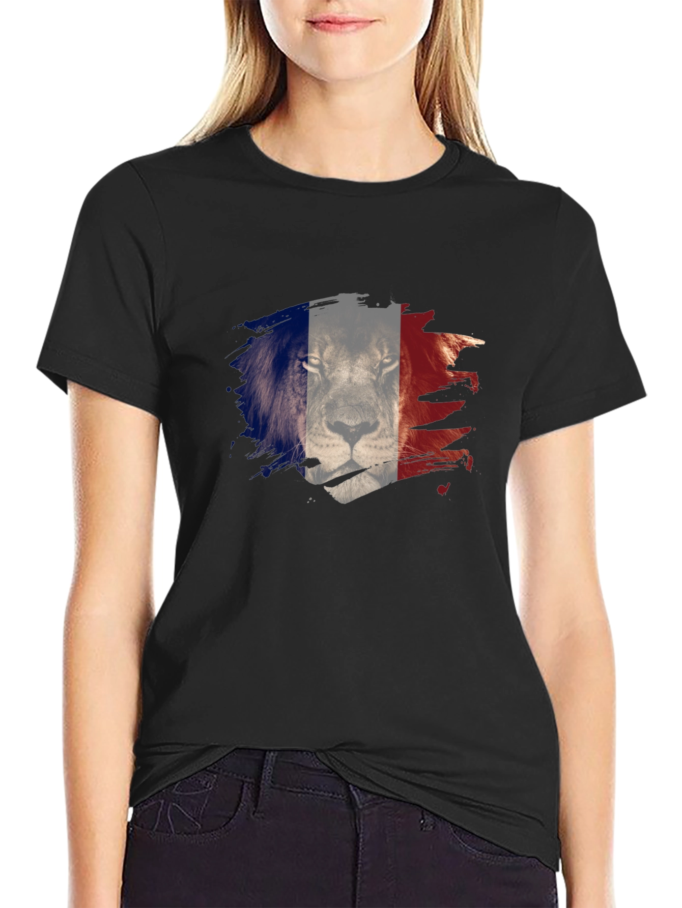 Black Men's Black Lion France Flag Graphic Tee view 2