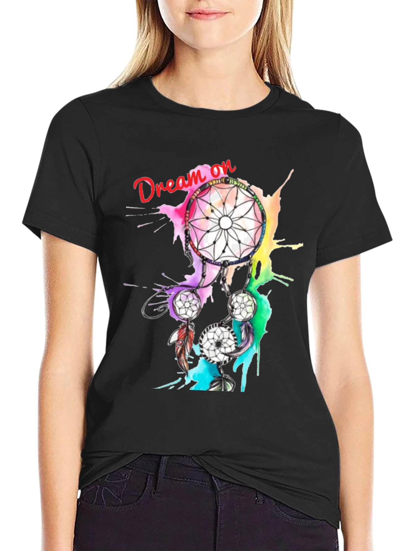 Black Dream On Dreamcatcher Graphic Tee - Black T-Shirt view 2