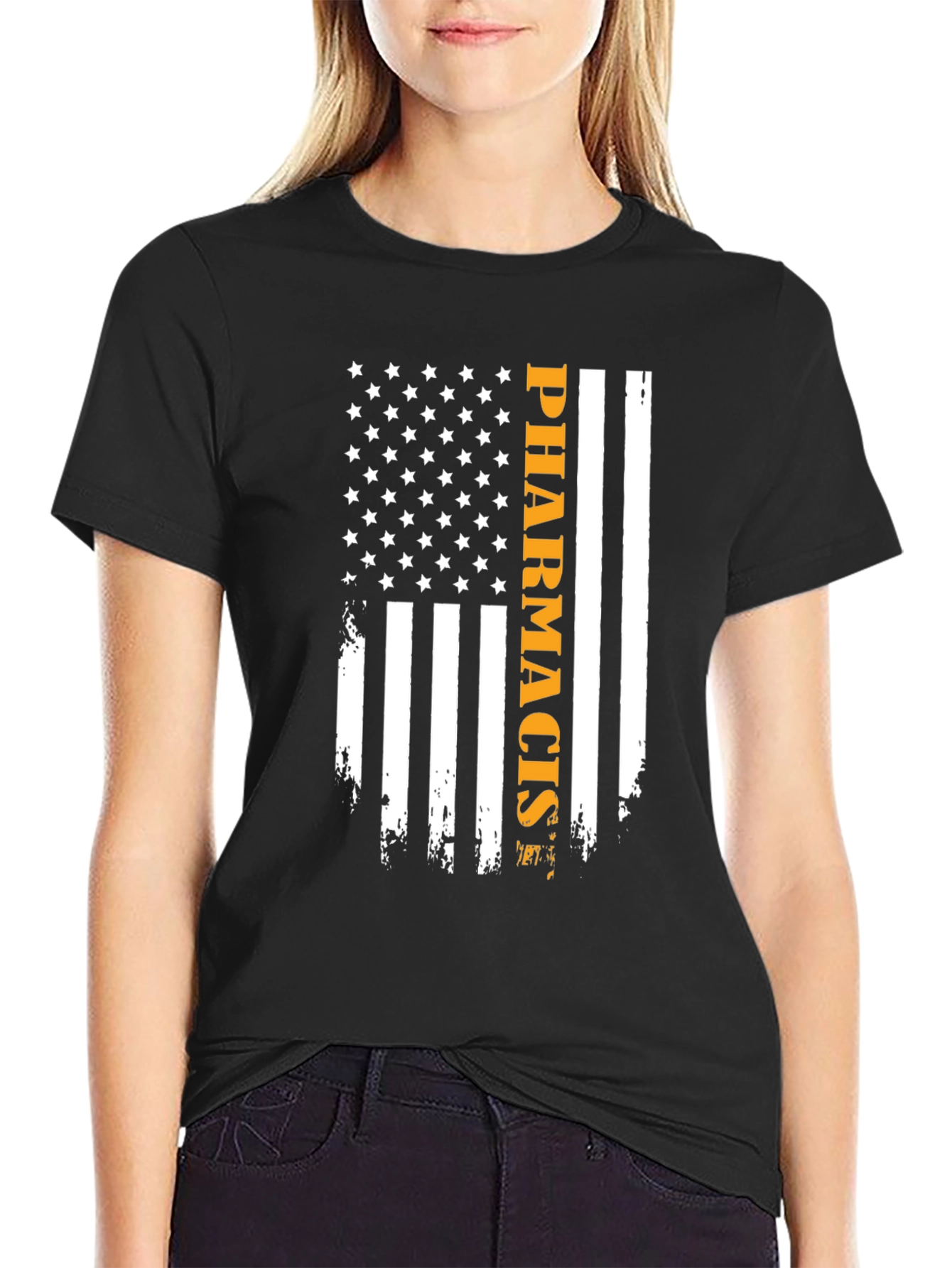 Black American Flag Pharmacist T-Shirt view 2