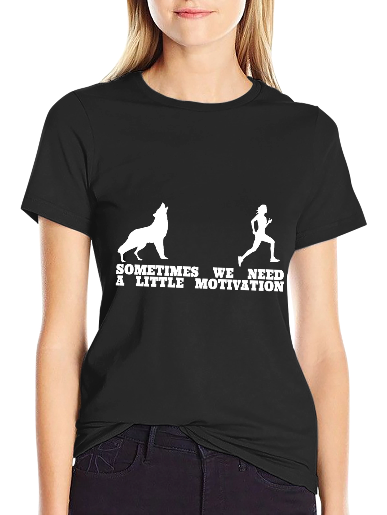 Black Motivation Graphic Tee - Wolf & Runner Design view 2
