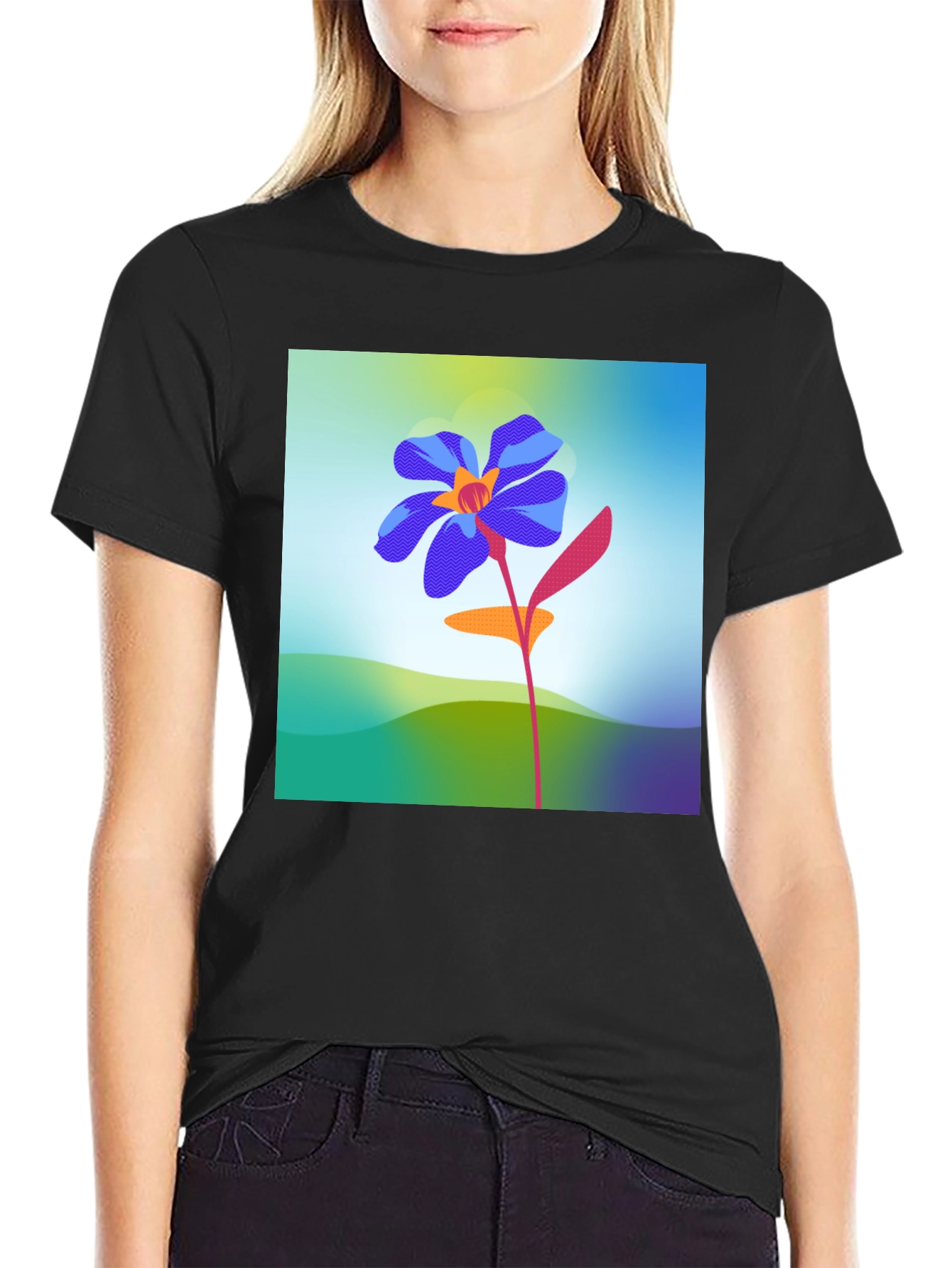 Black Floral Graphic Print Black T-Shirt view 2