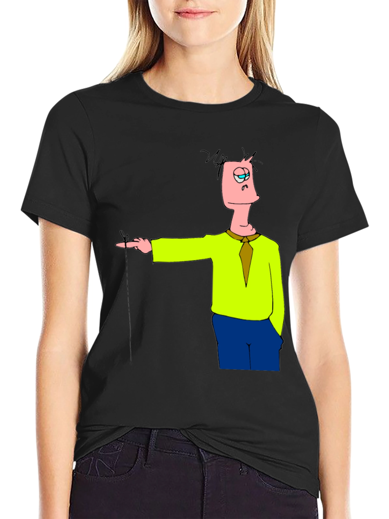 Black Cartoon Character Black T-Shirt view 2