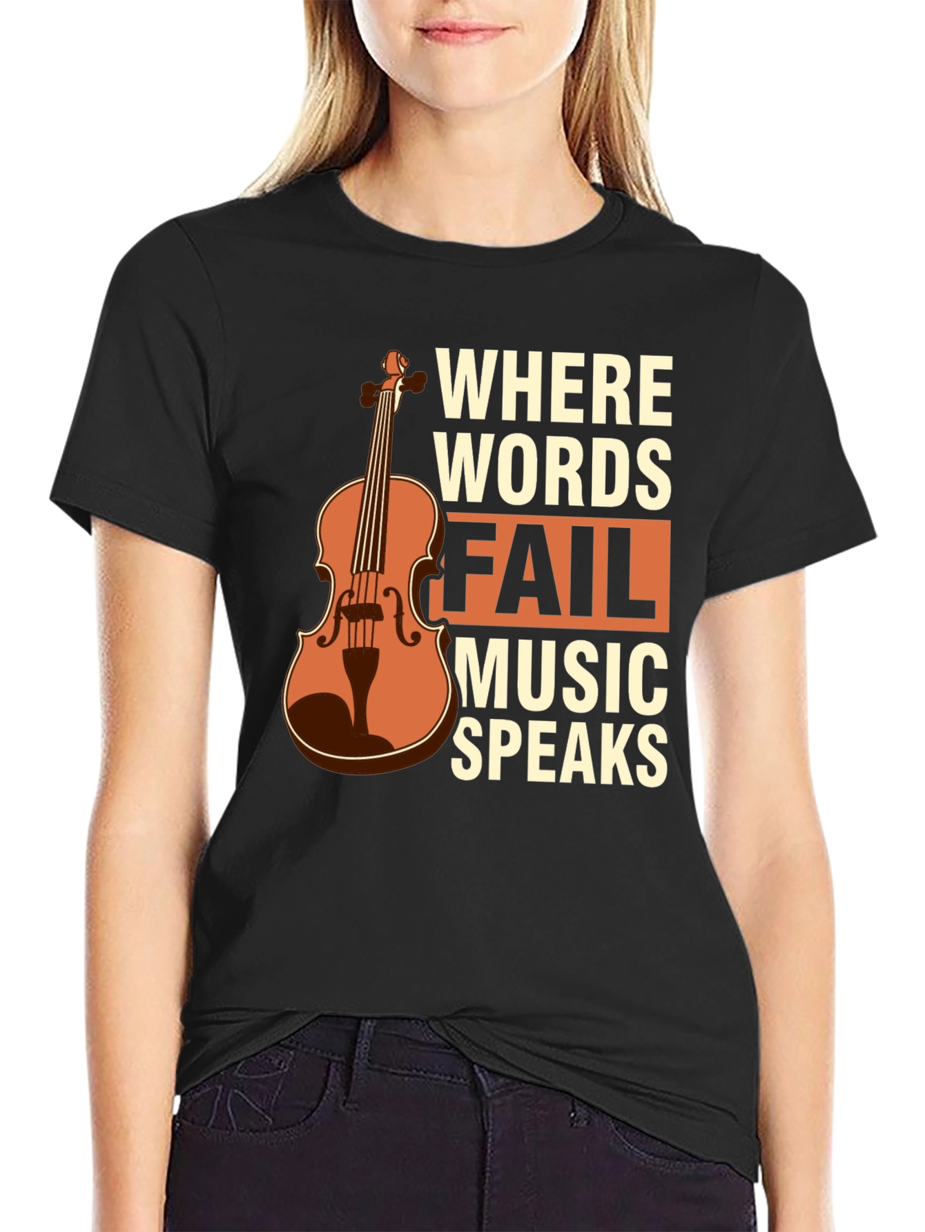 Black Music Speaks T-Shirt - Violin Design view 2