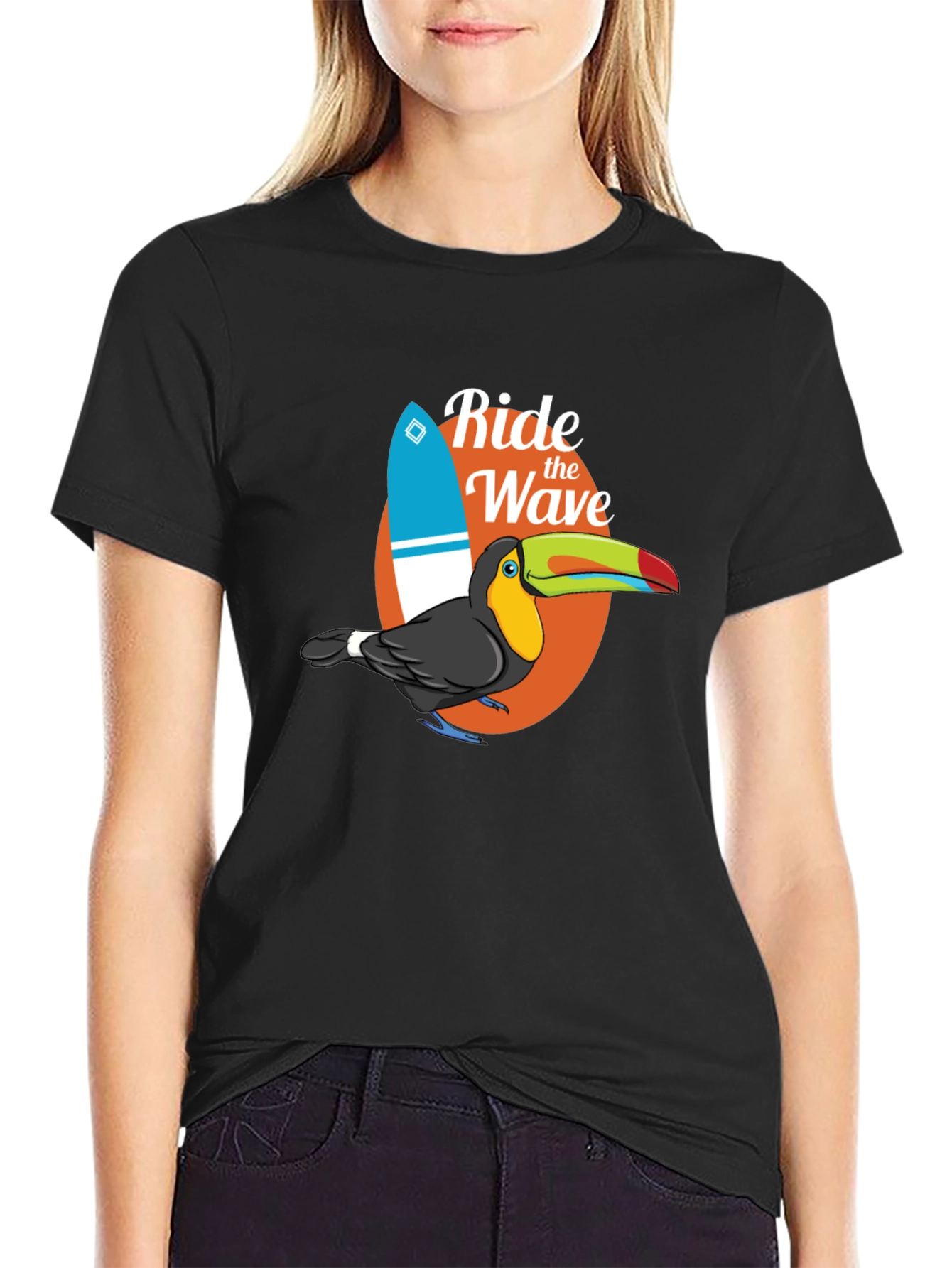 Black Ride the Wave Toucan Graphic T-Shirt view 2