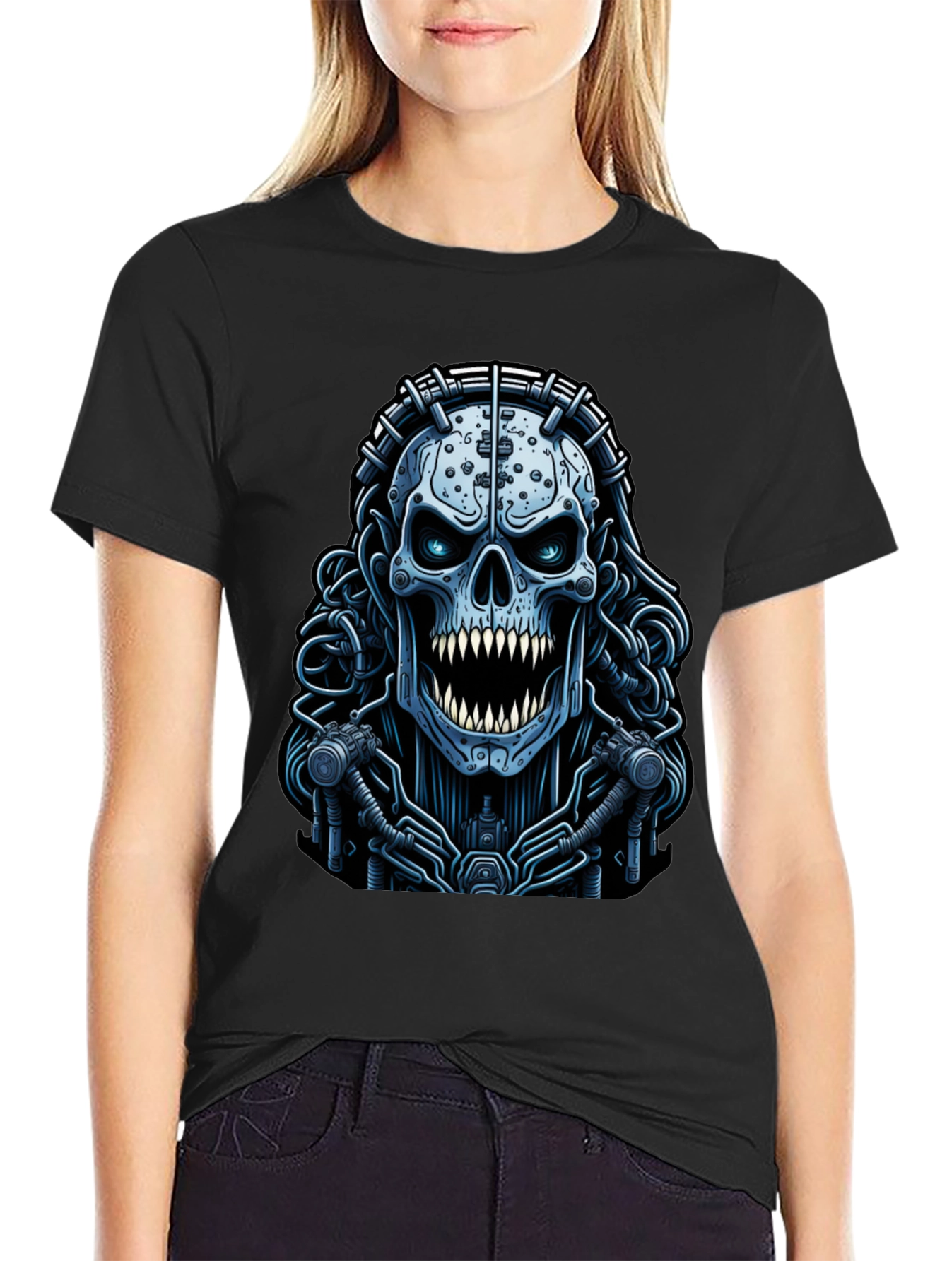 Black Cyberpunk Skull Graphic Tee - Unique Dark Apparel view 2